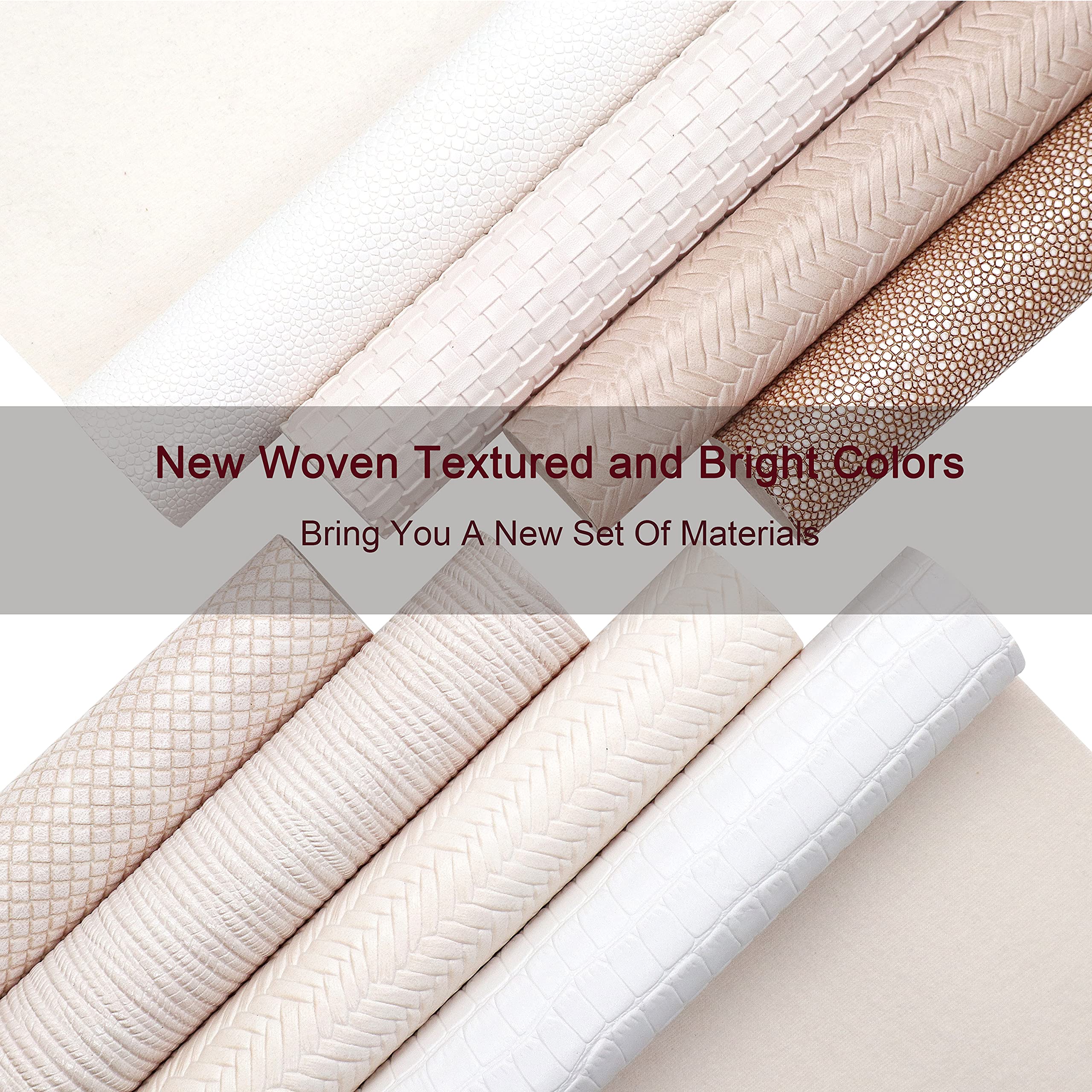 LOTOFUN 8Pcs/Set Braided Faux Leather Sheets Weave Embossed Textured Beige Series Mixed Woven Lattice Striped Vinyl Fabric A4 8x12 Inch for Making Bohemia Earrings Hair Bow Handbag and DIY Crafts