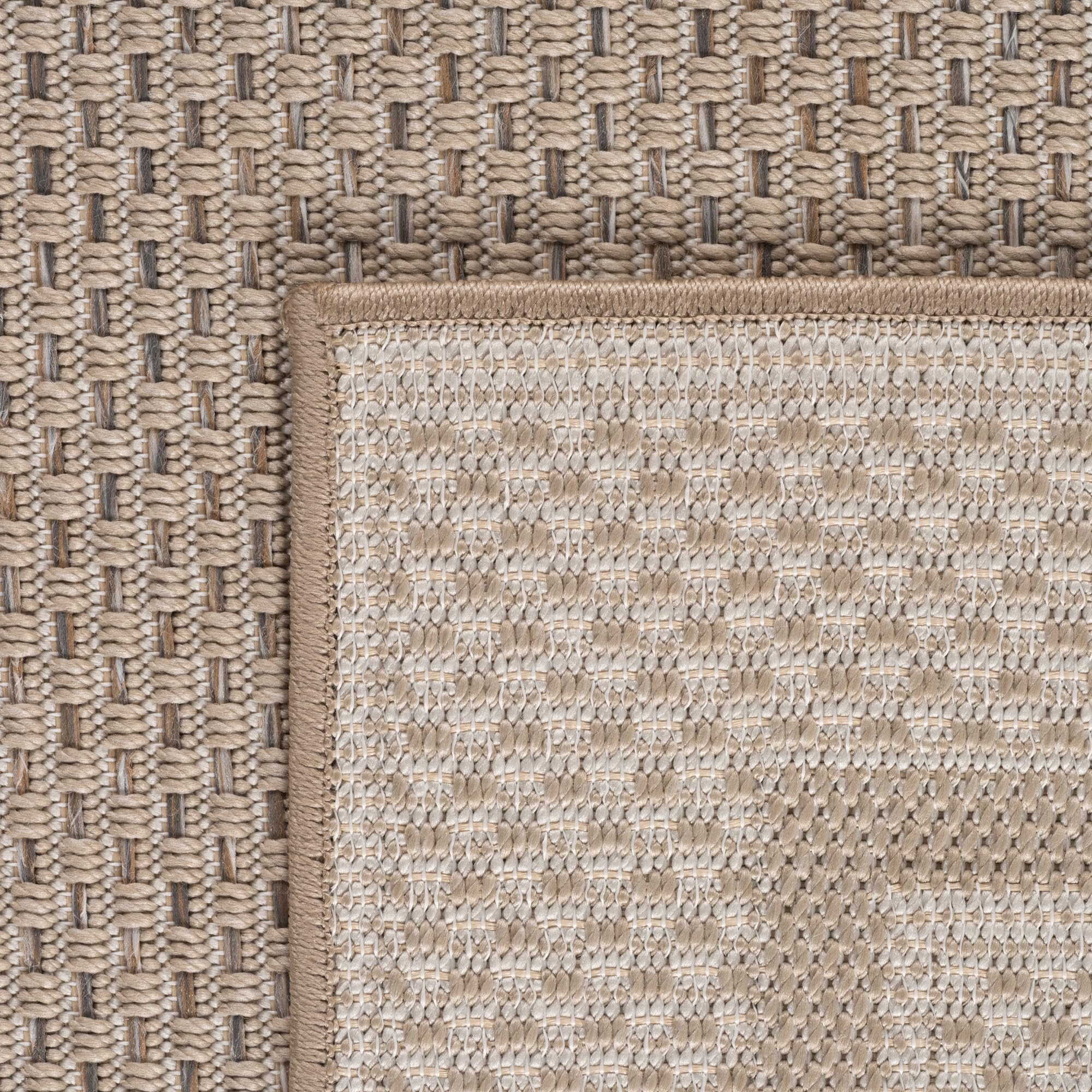 Teppium Tapis d'extérieur Beige 200x290 cm, résistant aux intempéries et aux UV, idéal pour la Cuisine, Le Balcon, la terrasse, Design uni avec Bordure