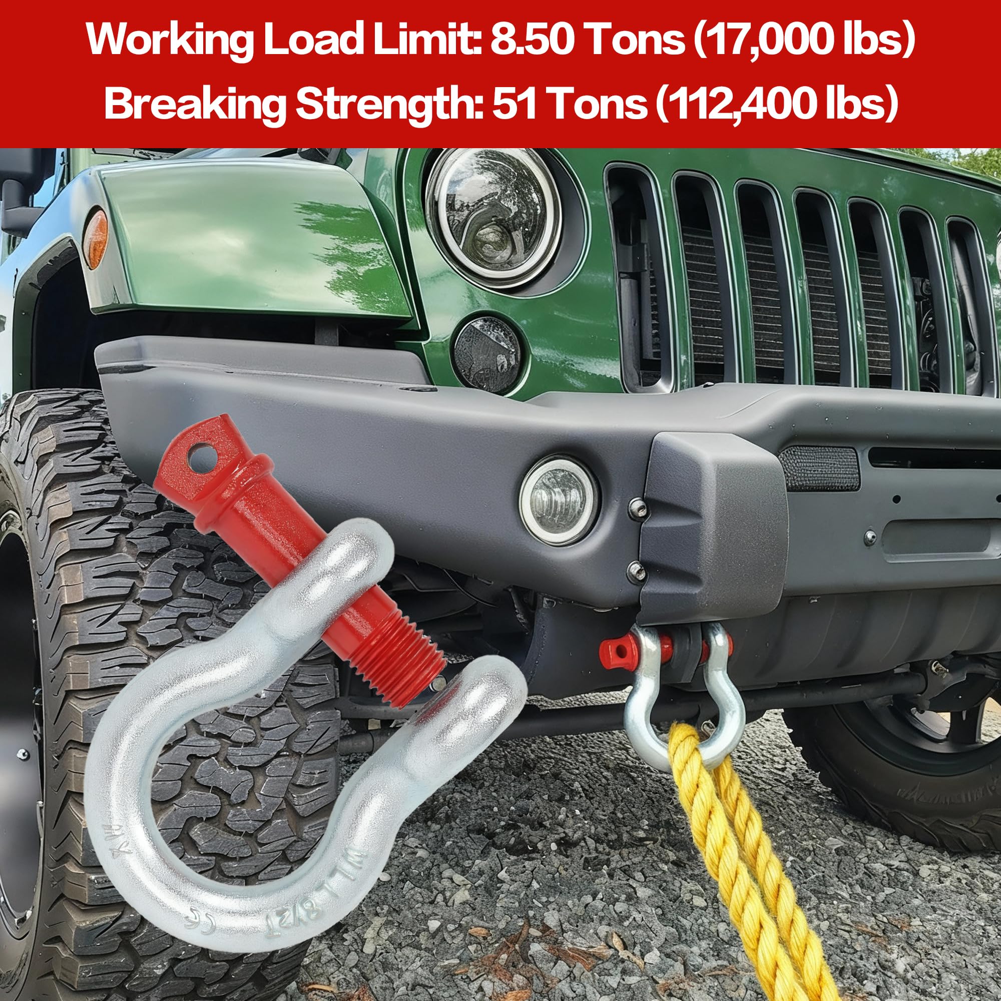 lukar 4 Pack 1" Anchor Shackle, Alloy Steel D Ring Shackles, Load Limit 8.5 Tons (17,000 Lbs) Clevis Shackle with Alloy Screw Pin, Heavy Duty Shackle for Towing, Rigging, Vehicle Recovery, Winch