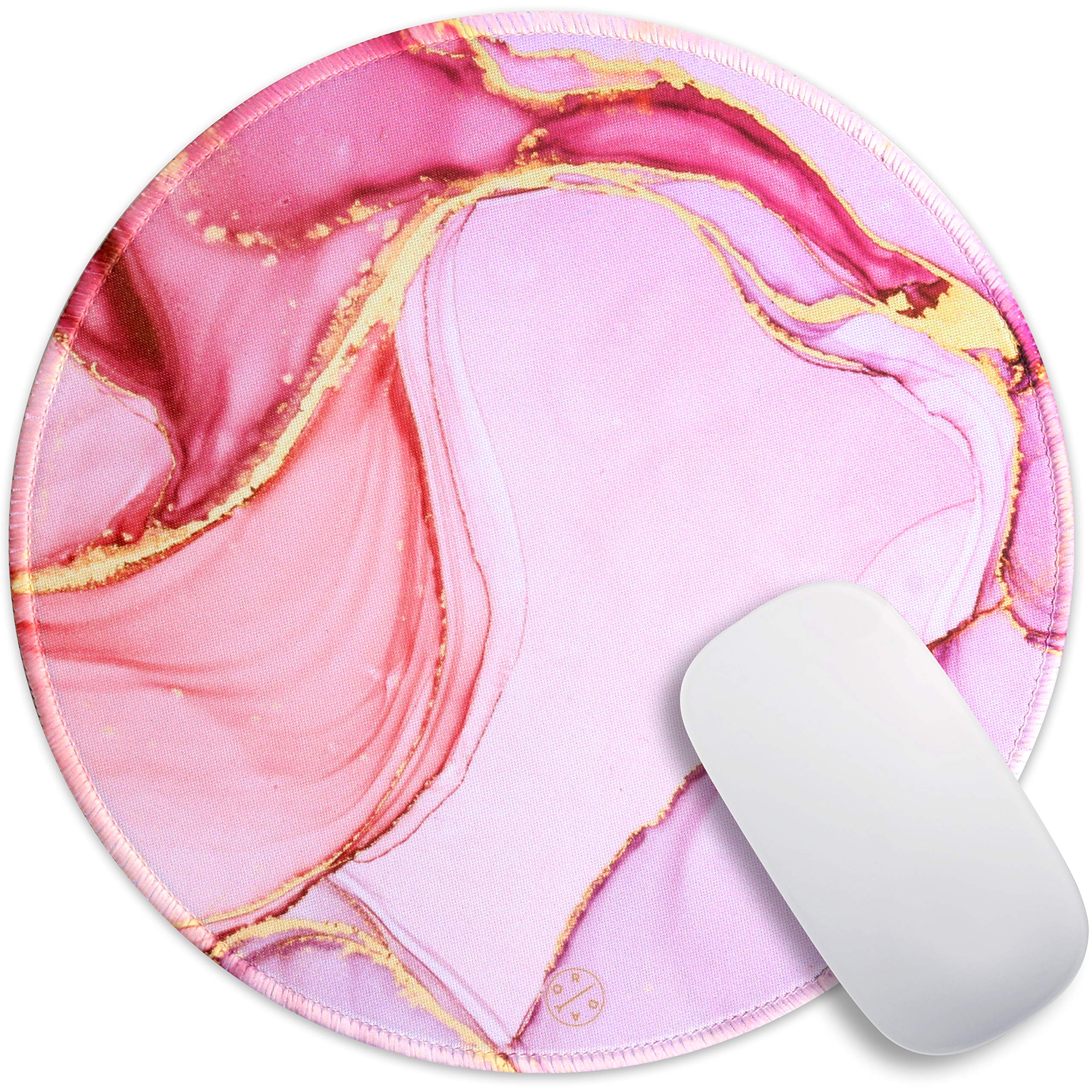 Customized Round Gaming Mouse Pad, Aesthetic, Stylish Circular Mousepad with Stitched Edge for Desk, Work, Home Office Decor, Washable, 8.7" x 8.7" Large Size, 3mm Thickness (Pink and Purple)