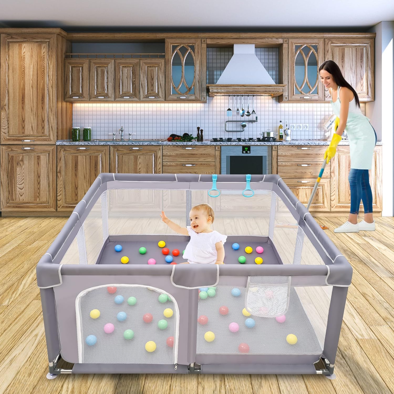 Baby Playpen, Baby Playpen for Toddler, Baby Playard, Playpen for Babies with Gate, Indoor & Outdoor Playard for Kids Activity Center，Sturdy Safety Play Yard with Soft Breathable Mesh : Baby