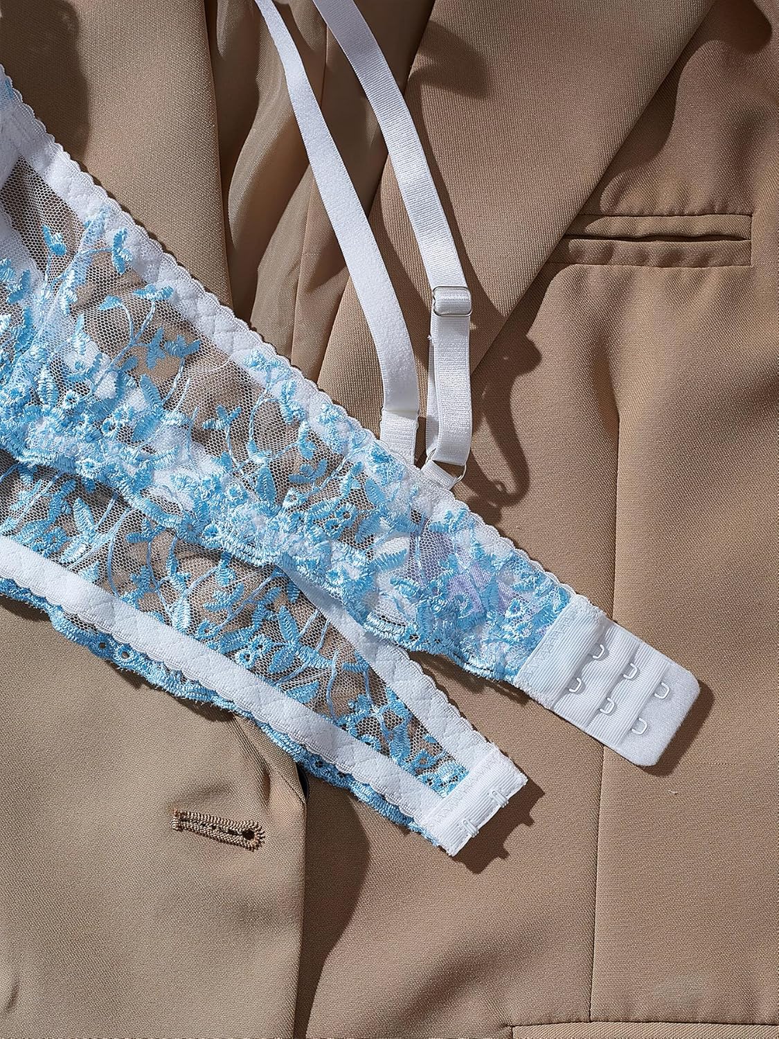 Sexy Floral Embroidered Flower Mesh Underwire Push Up Lingerie Set