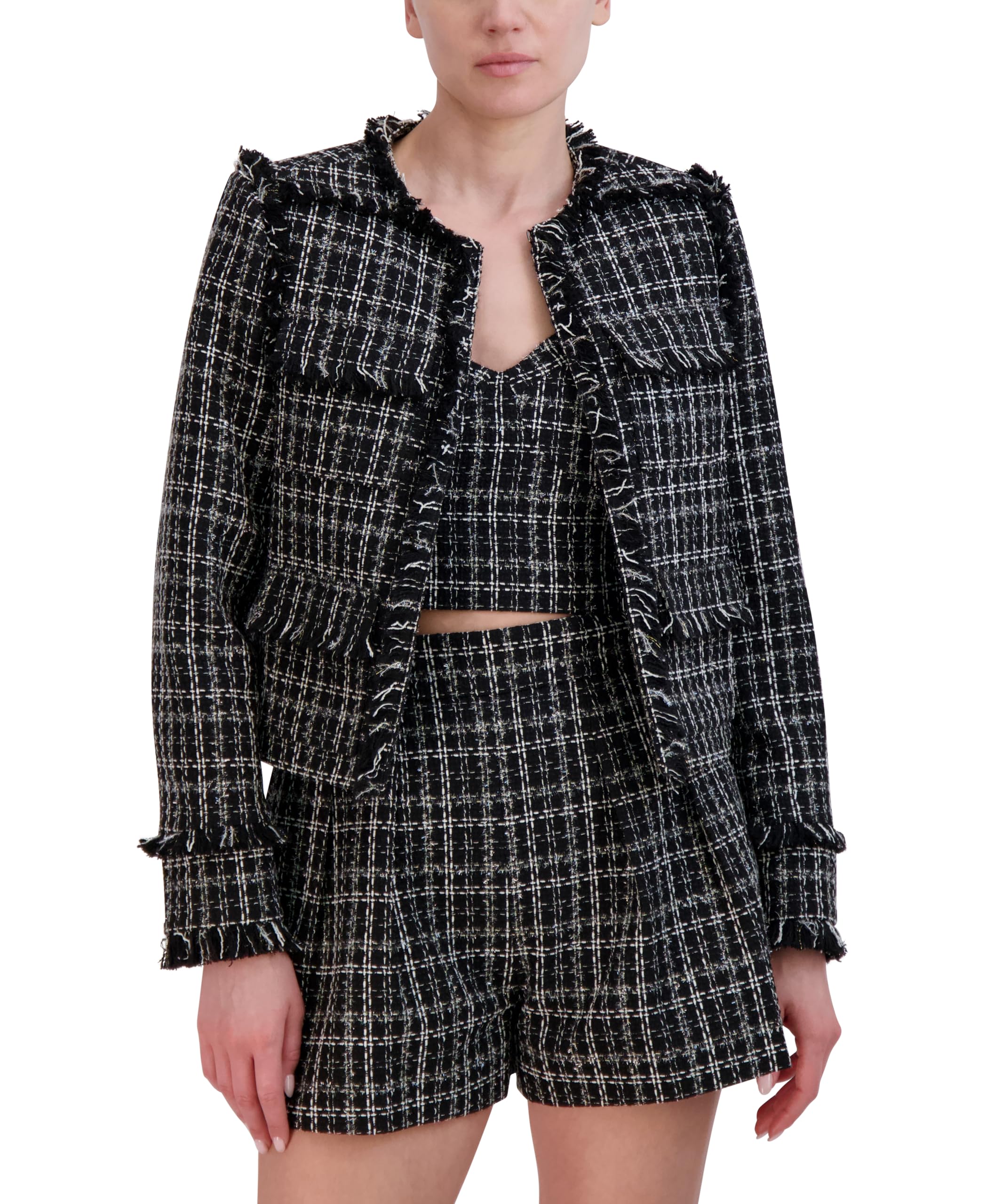 Veste en tweed BCBGMAXAZRIA col rond et manches longues pour femme - 6