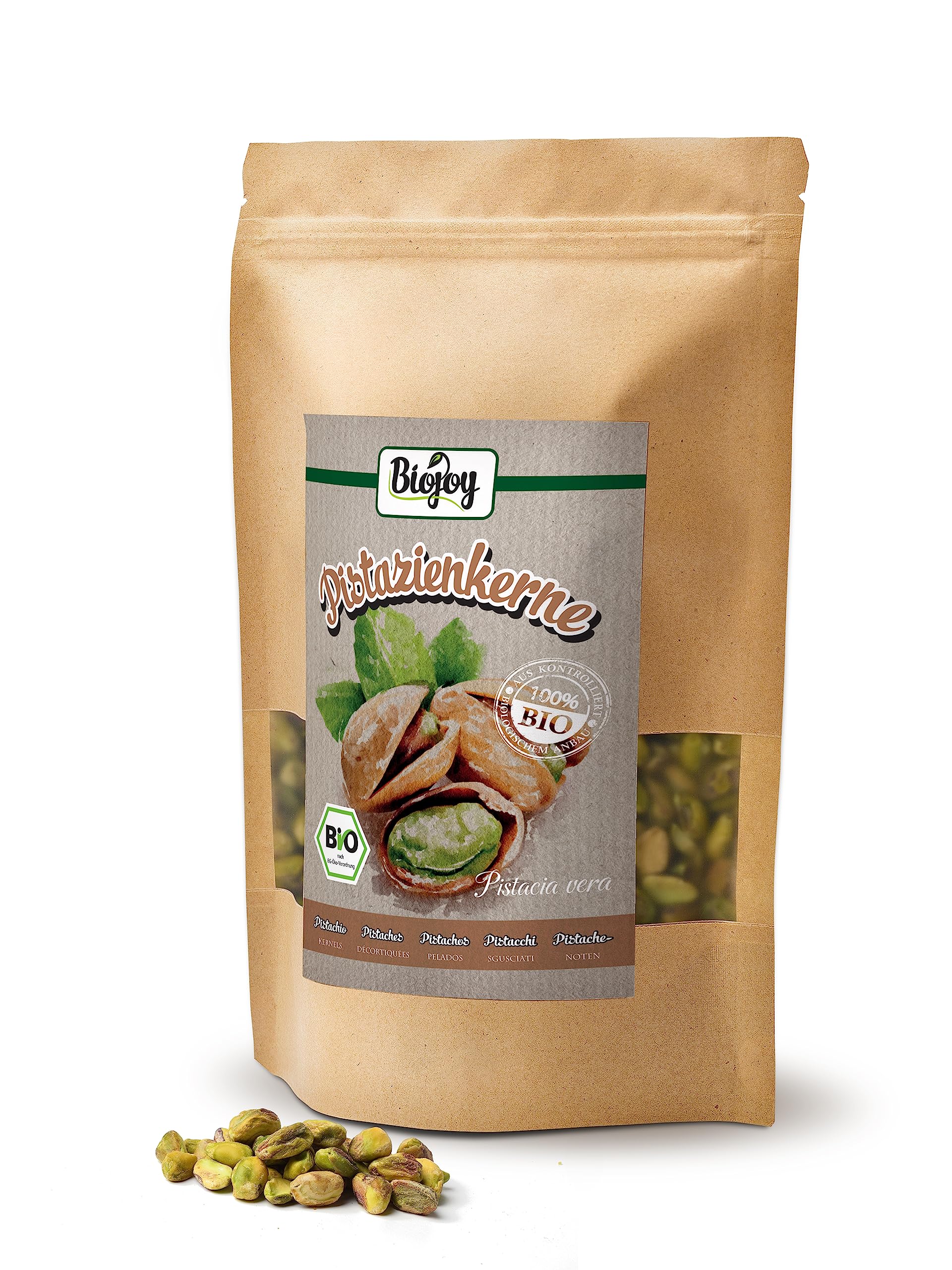 Biojoy Pistachos Pelados Ecológicos (500 g), crudos y enteros, sin sal