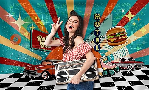 Miniatura 3 de Telón de fondo para fiesta de los años 50, decoraciones de fondo retro de los años 50, regreso a los años 50, pancarta de cumpleaños de rock and