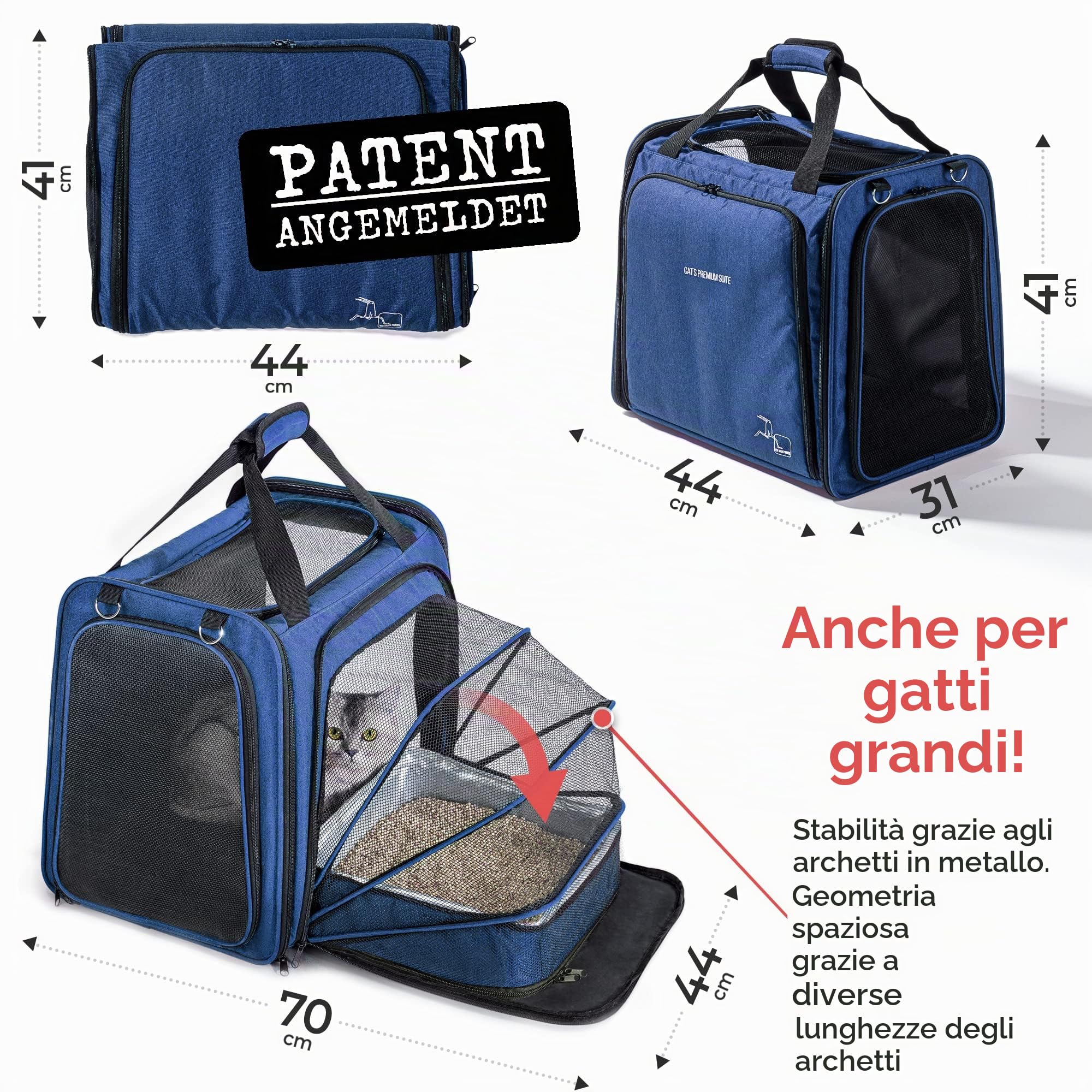 Trasportino per Gatti con Lettiiera per Gatti per Viaggi in Auto, Borsa Pieghevole per Trasporto Gatti con Lettiiera (Scatola per Lettiera), Borsa per Gatti Plus Cat's Premium Suite