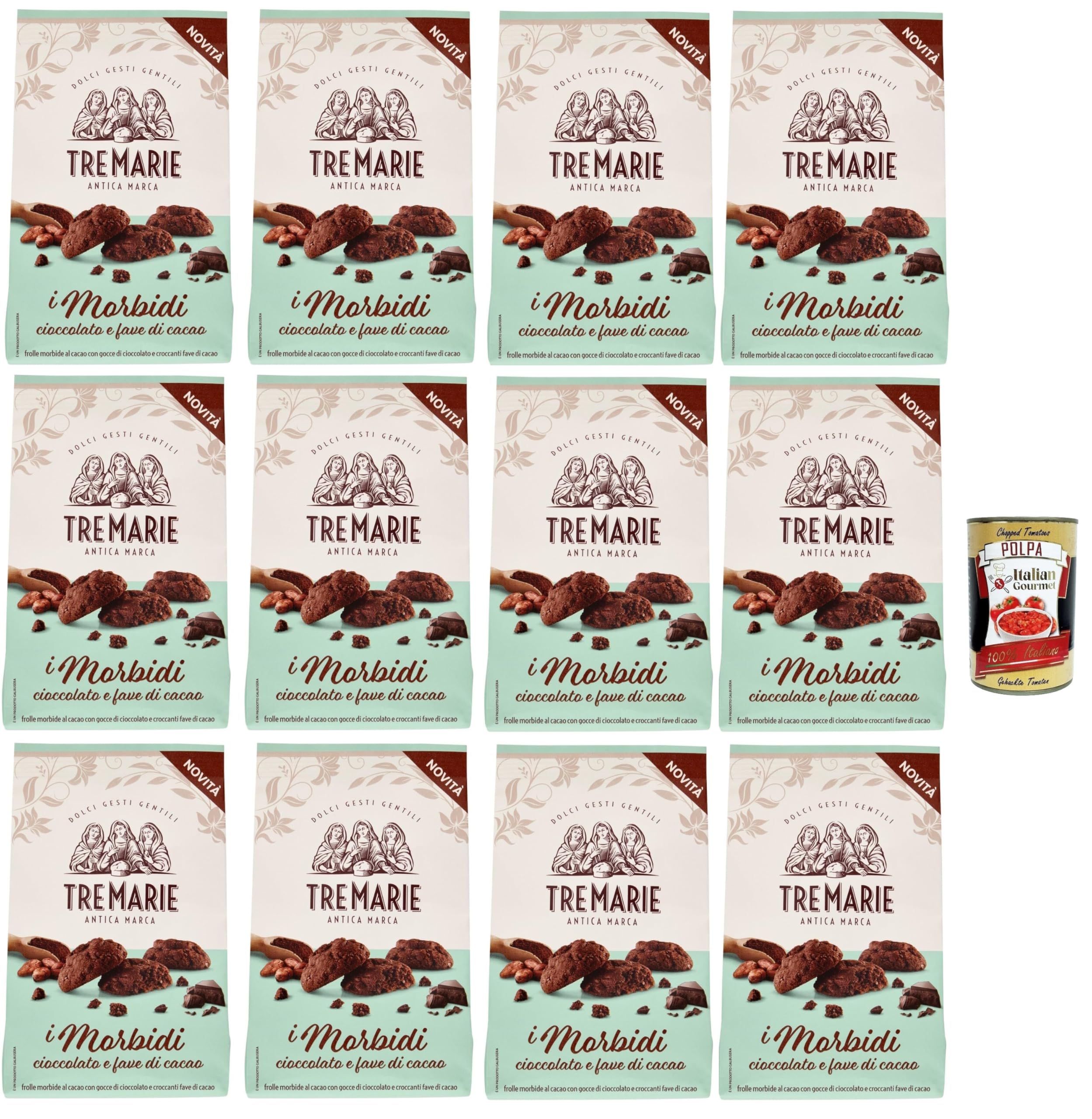 Tre marie biscotti, i morbidi cioccolato e fave di cacao, Schokolade und Kakaobohnen biscuits Kekse 12x 300 g + Italian Gourmet polpa 400g