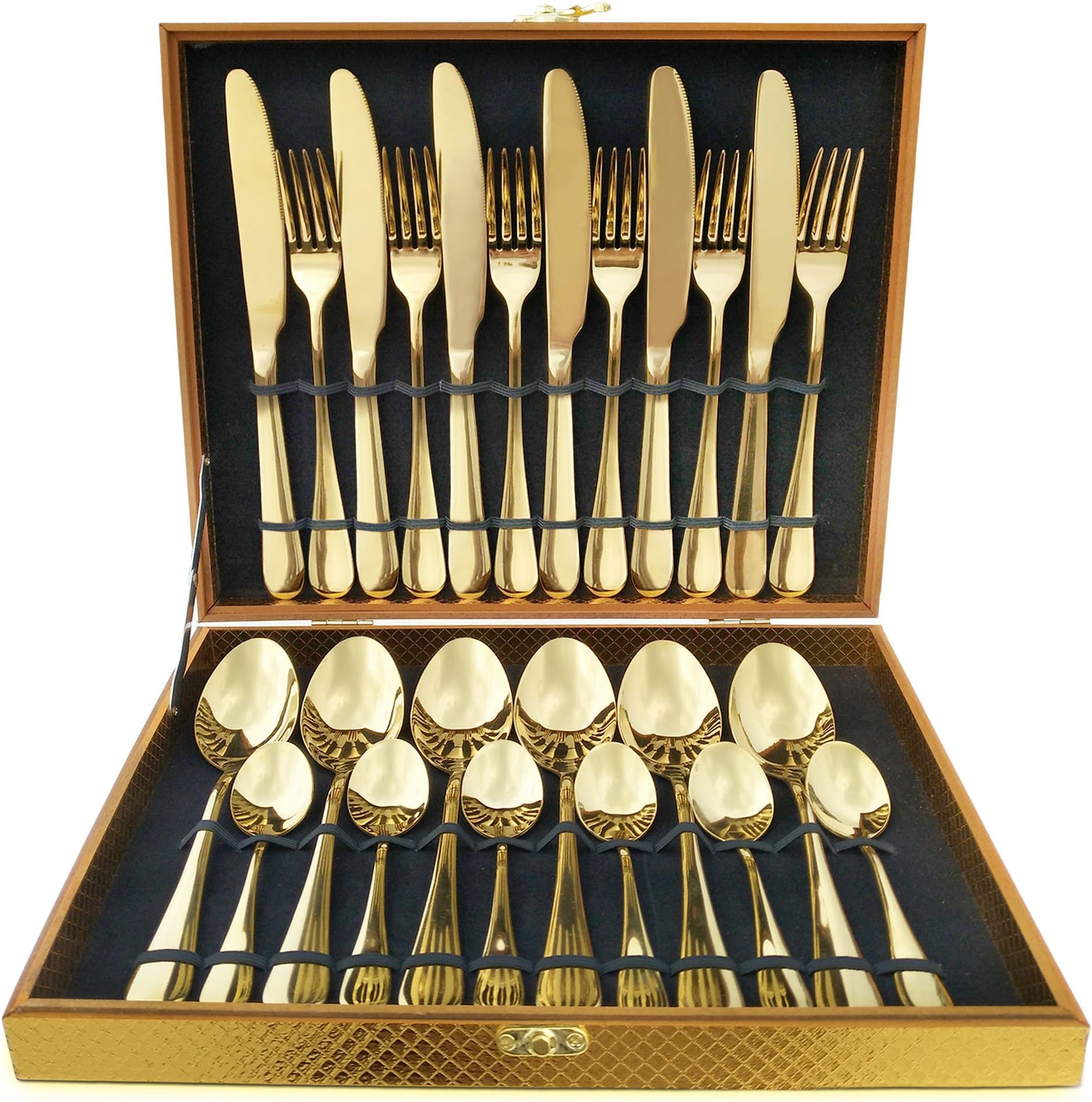 Modern Royal 24-Pieces Gold Stainless Steel Cutlery Set for Wedding Festival Christmas Party, Service for 6