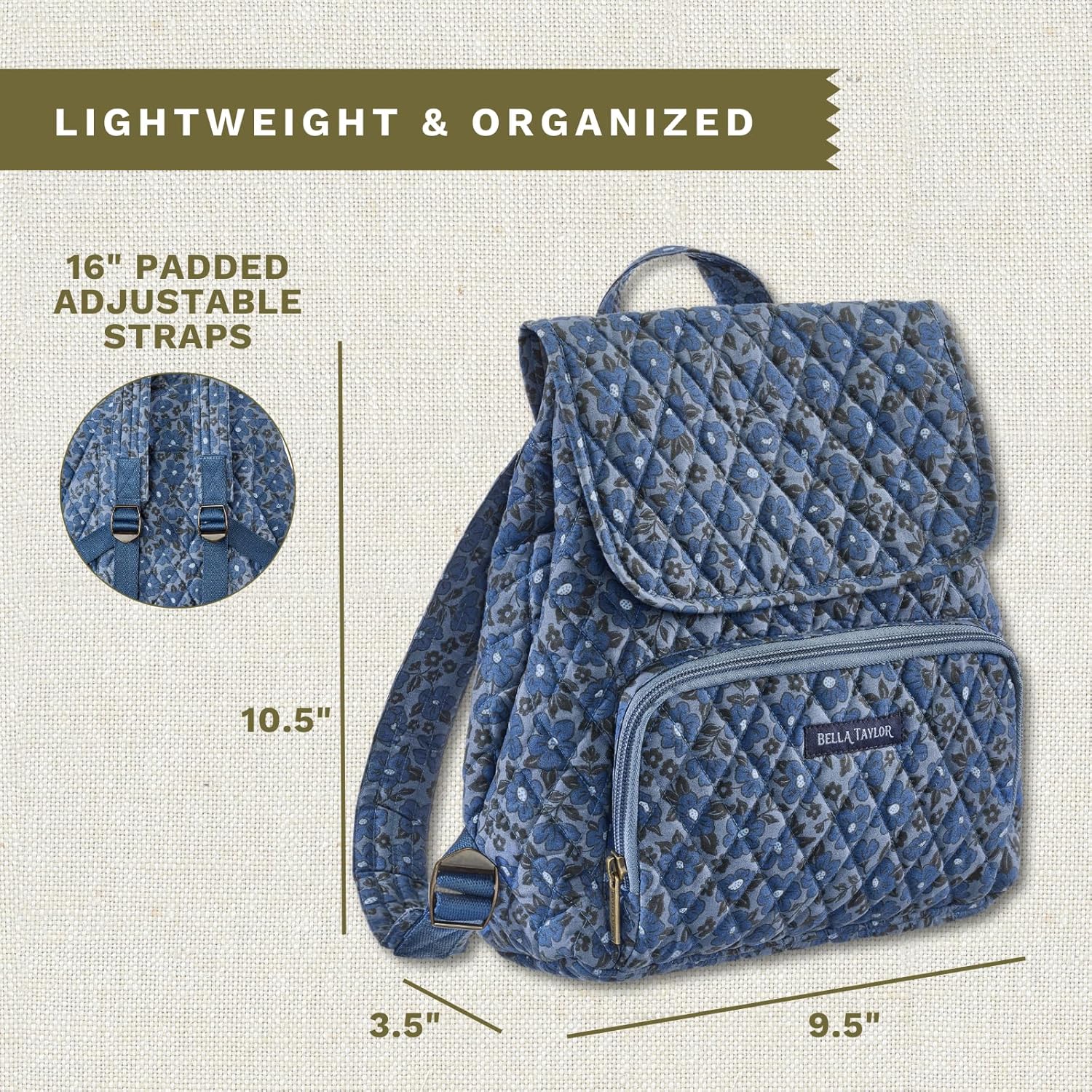 Bella Taylor Mini Backpack Purse for Women, Small Size Hands Free Purse with Adjustable Straps, Navy Floral