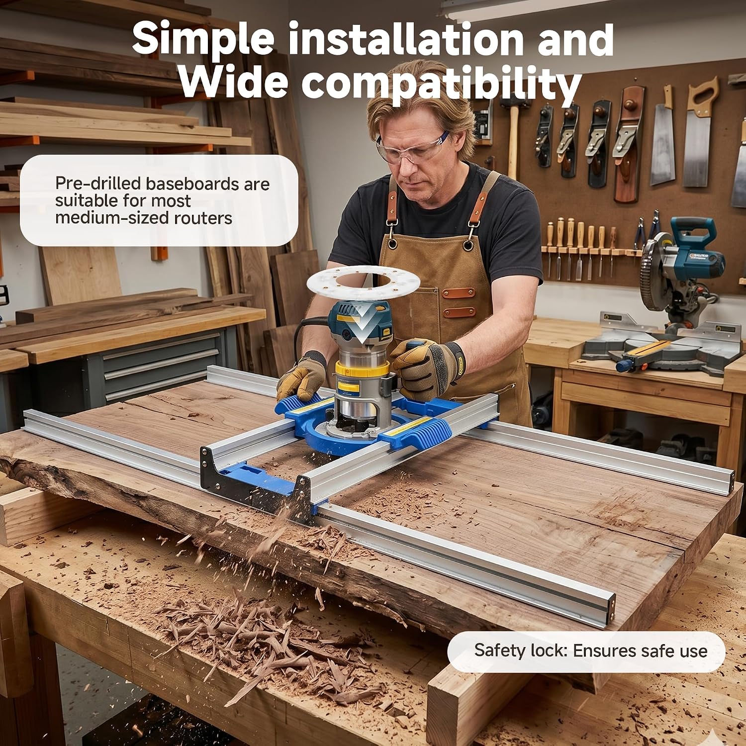 Slab Flattening Router Sled 50" Benchtop Board Slab Flattening Jig | Precision Router Sled for Flattening Slab,DIY Woodworking Router Sled Kit for Wooden Slabs,End-Grain Boards & Resin Projects