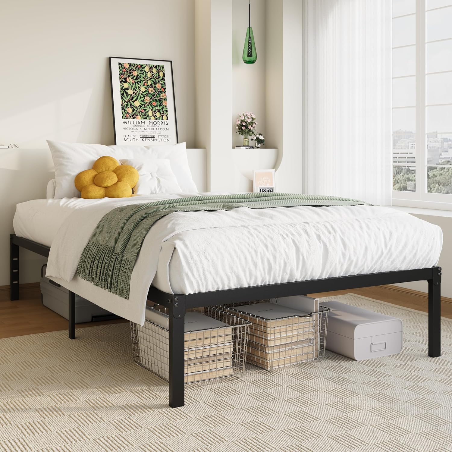 Allewie Twin Bed Frame, 14 inch Metal Platform Beds with Storage Space, No Box Spring Needed and Easy Assembly, Black - Image 3