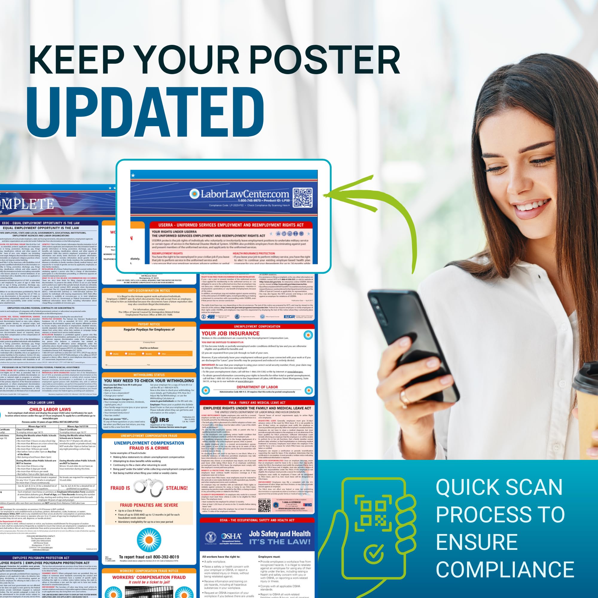2019 Texas Labor Law Póster – Estado, Federal, OSHA Compliant – Laminado obligatorio todo en uno Póster