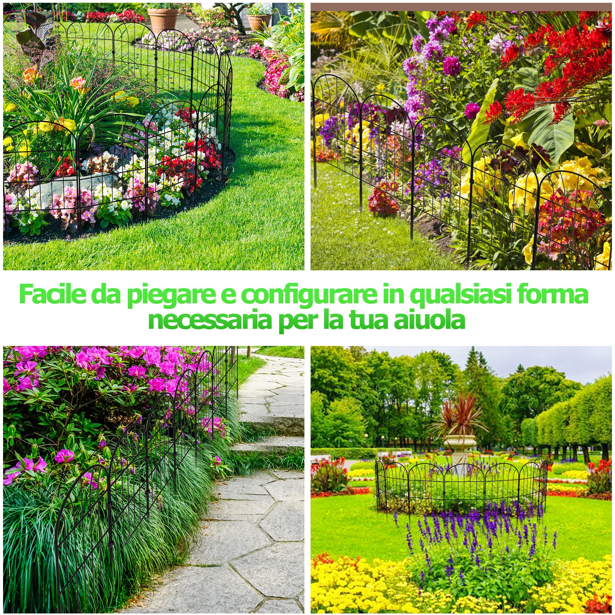 Recinzione Giardino in Metallo Palizzata da Giardino, 60 cm (H) x 33 cm (W) 10 pannelli Recinzioni Decorative da Giardino, Design Bello Robusto e Affidabile Resistente Staccionata Esterne