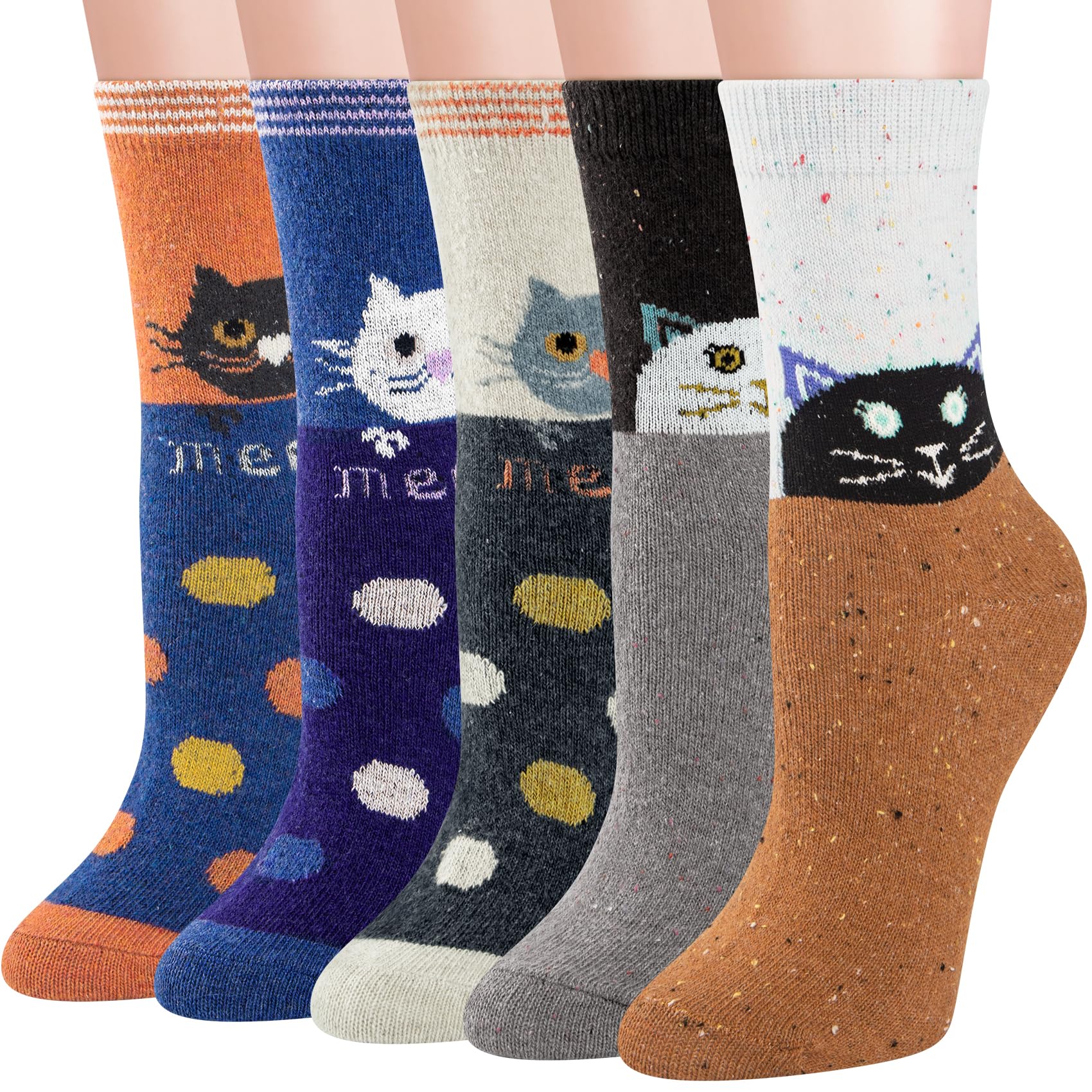 YSense Snug 5 Paia di Calze Calde Invernali da Donna - Calze di Lana Comode per Escursionismo, Multicolore