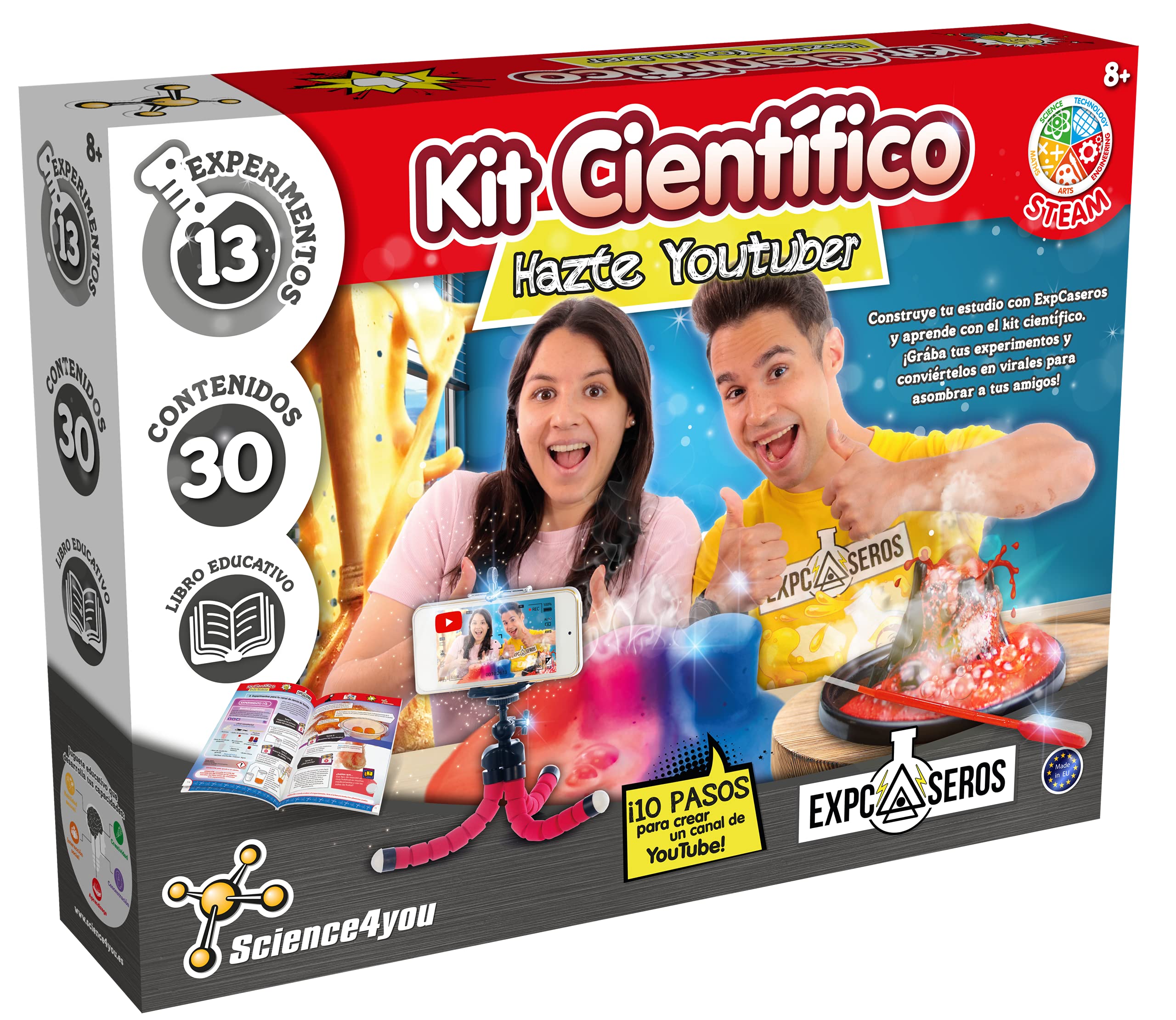 SCIENCE FOR YOU- Kit BE Scientifique 10 étapes pour créer Un Canal Youtuber avec 13 Experiments Multicolore (80002991)