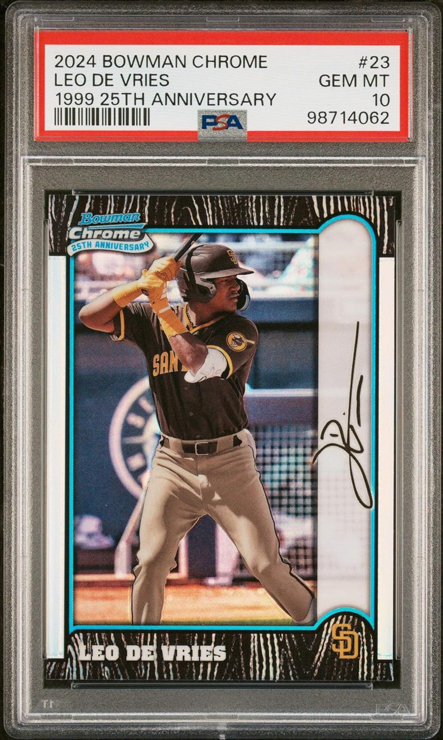Graded 2024 Topps Bowman Chrome Leo De Vries #23 1999 25th Anniversary Rookie RC Baseball Card PSA 10 Gem Mint