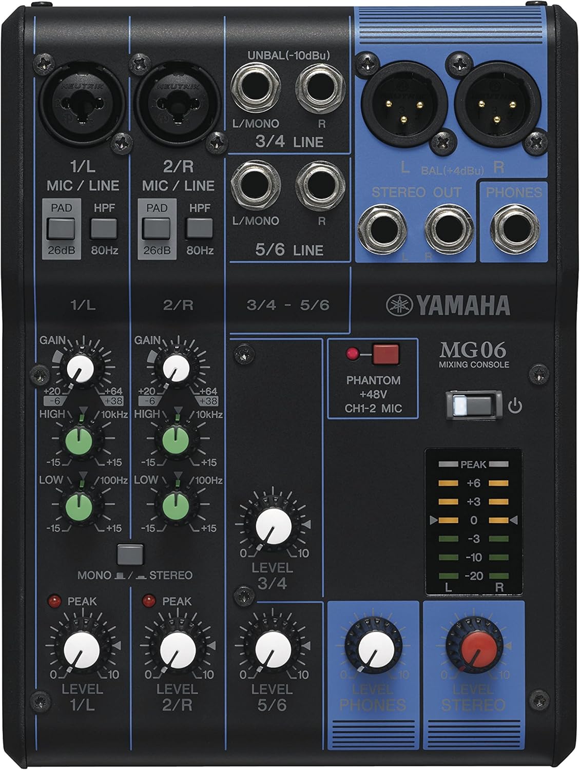 Yamaha MG06 Mischpult – Kompaktes Mischpult mit sechs Eingangskanälen und D-PRE-Mikrofonvorverstärkern