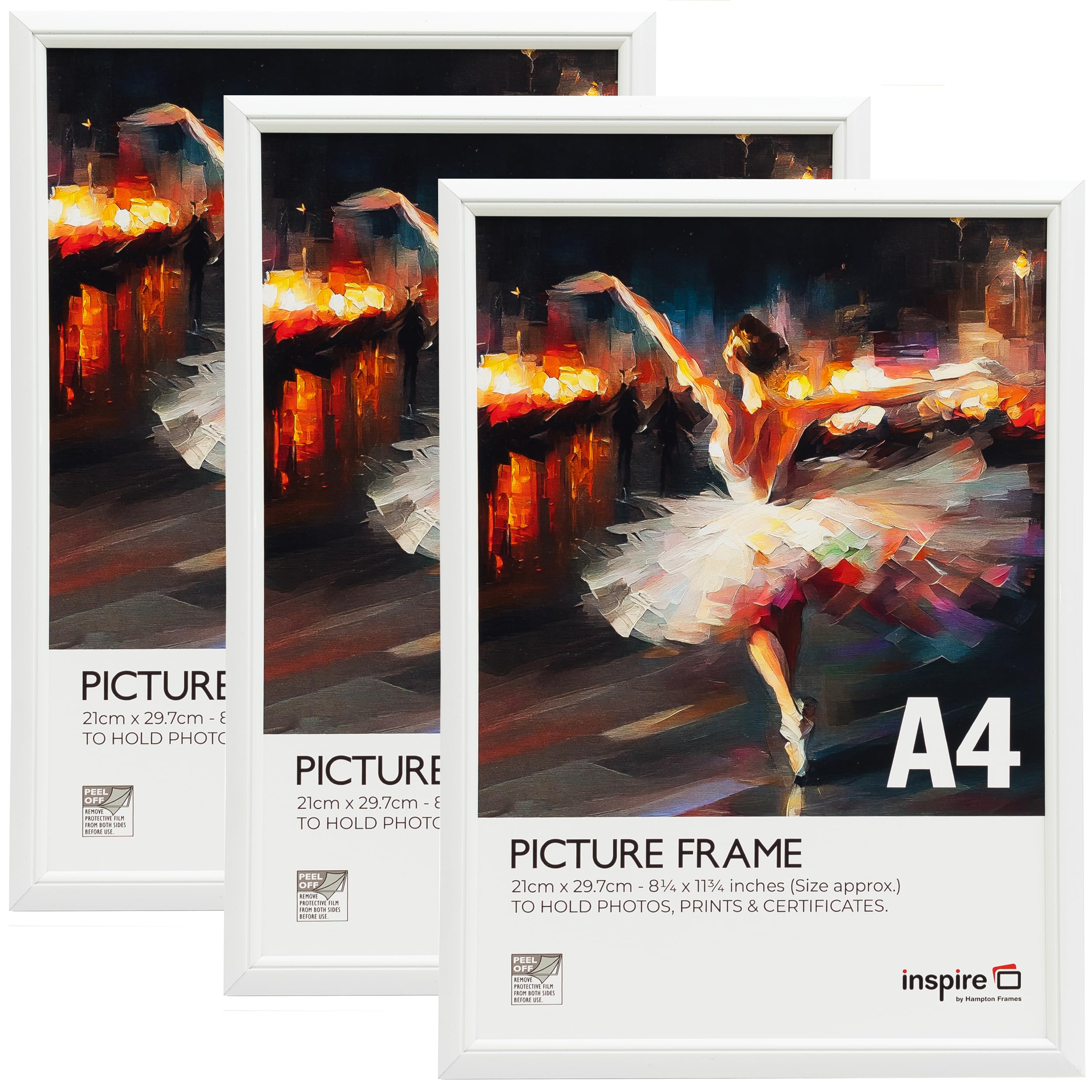 Inspire By Hampton EASYLOADER A4 (21x30cm) White Picture Poster Frame Plexi (Non-Glass) 3-Pack IBH-EASA4WHP-PK3