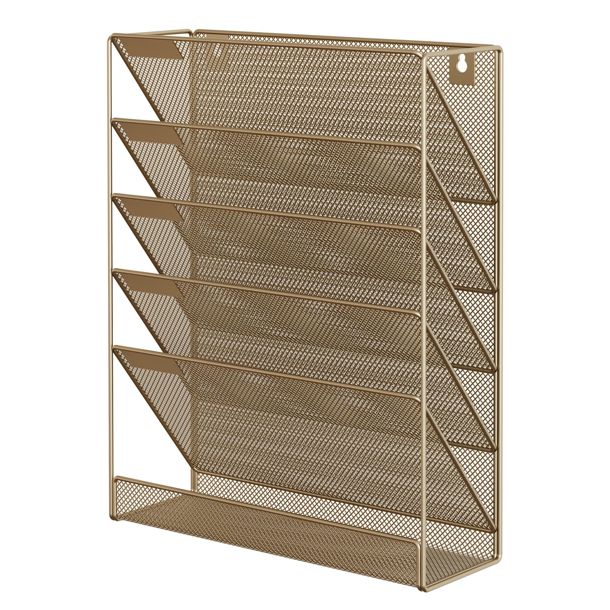 EasyPAG Organizer da parete in rete a 5 ripiani, formato lettera, supporto da scrivania/supporto da parete, organizer per posta per ufficio, casa e classe, argento