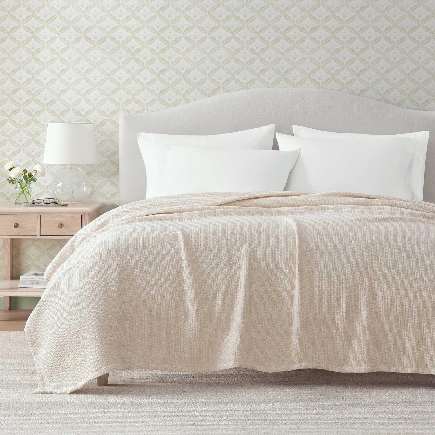 Martha Stewart - King Bed Blanket, 100% Cotton Textured Basket Weave Bedding, Breathable & Lightweight Blanket for Couch or Bed, Bedford Tile Pink