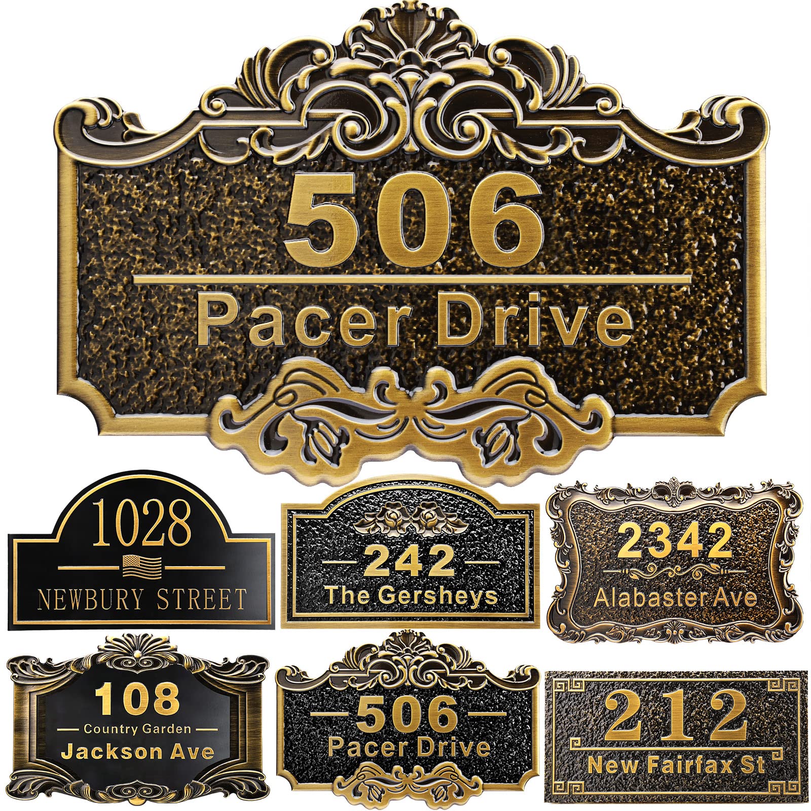 Personalized House Address Plaque 12" Cast Numbers for Outside Custom Street Name Address Sign Plate Vintage for Mailbox Door Room Classic Wall Outdoor Antique Brass