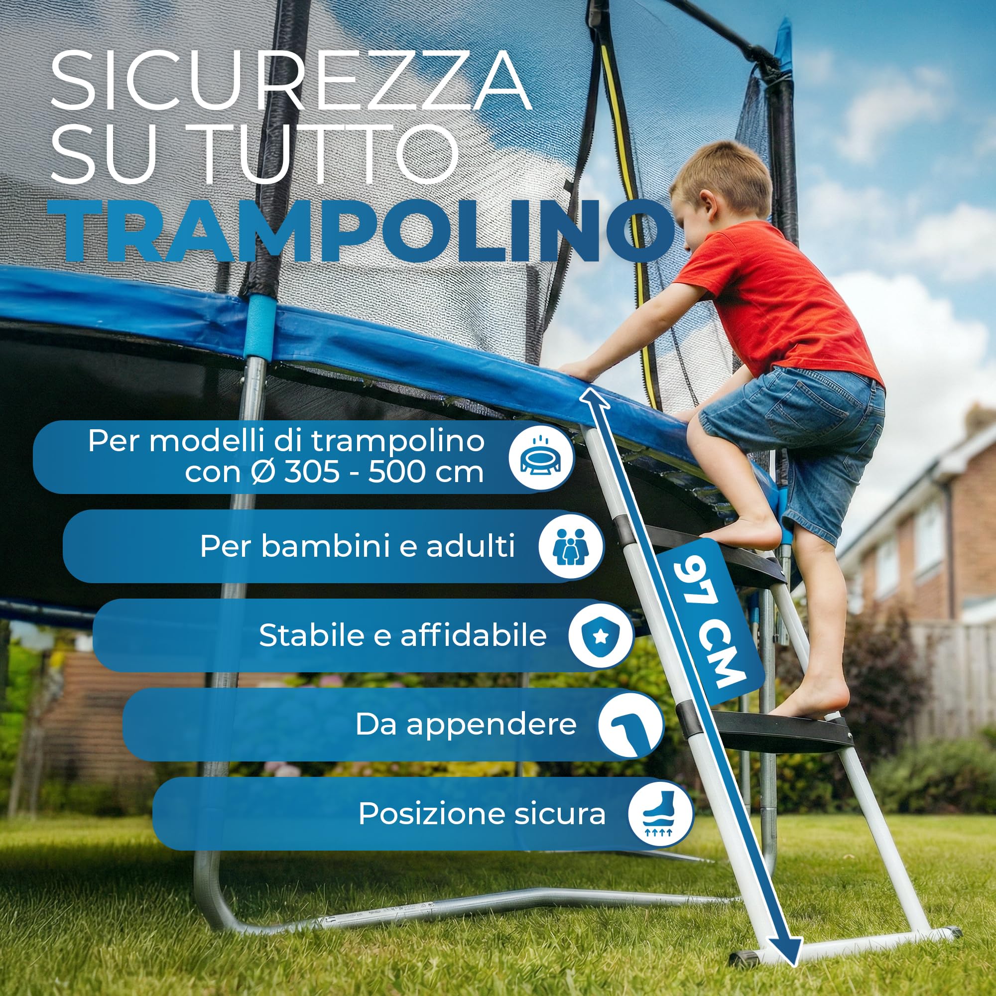 Scaletta per trampolino 85 cm + 97 cm scaletta di salita, trampolino da giardino