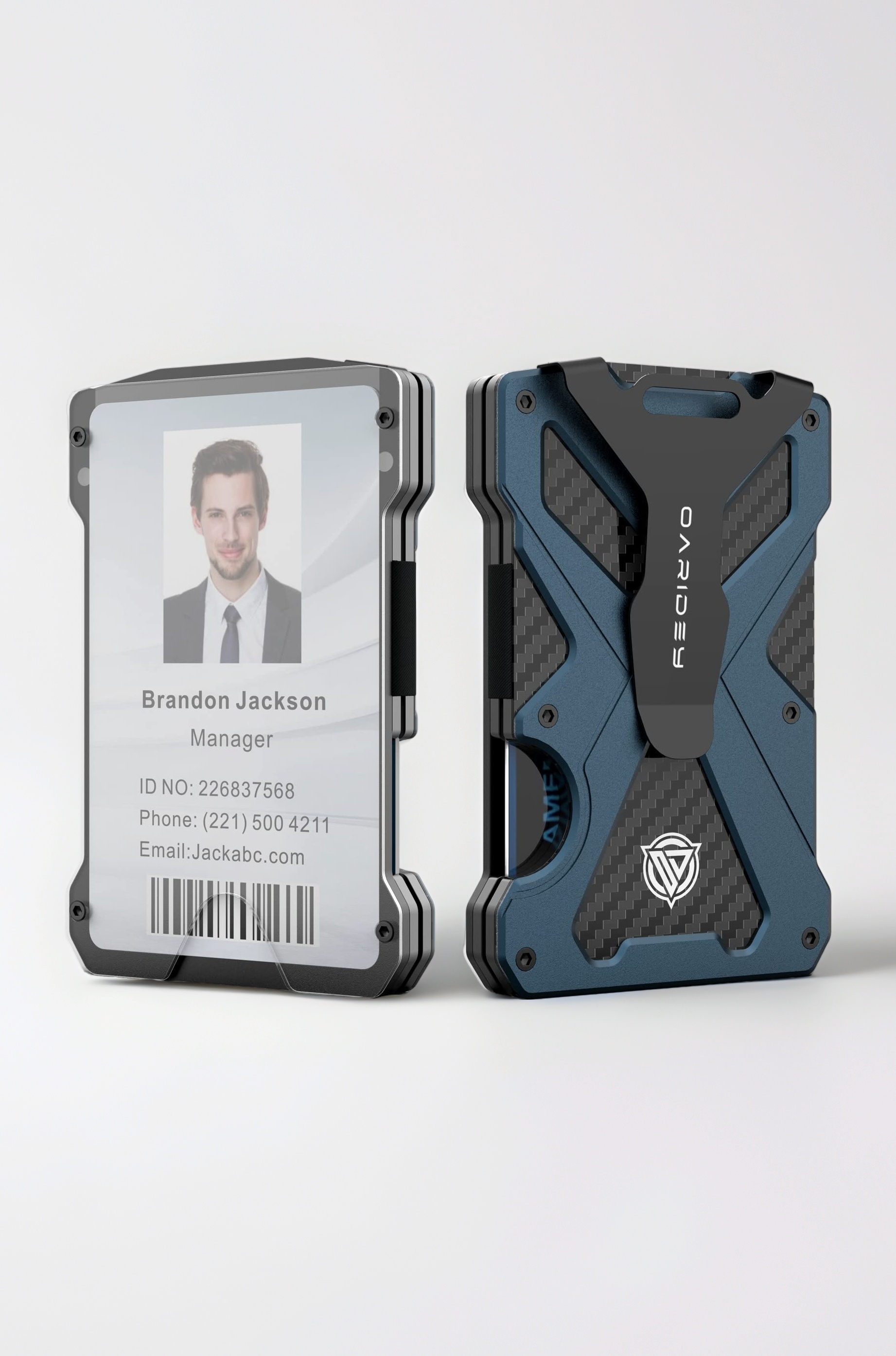 Minimalist Wallet for Men- Slim Aluminum Metal Money Clip Wallet with Clear ID Card Holder, Carbon Fiber Wallet, RFID Blocking, Holds up 15 Cards with Cash Clip, Ultra-Thin Tactical Wallet-Navy Blue