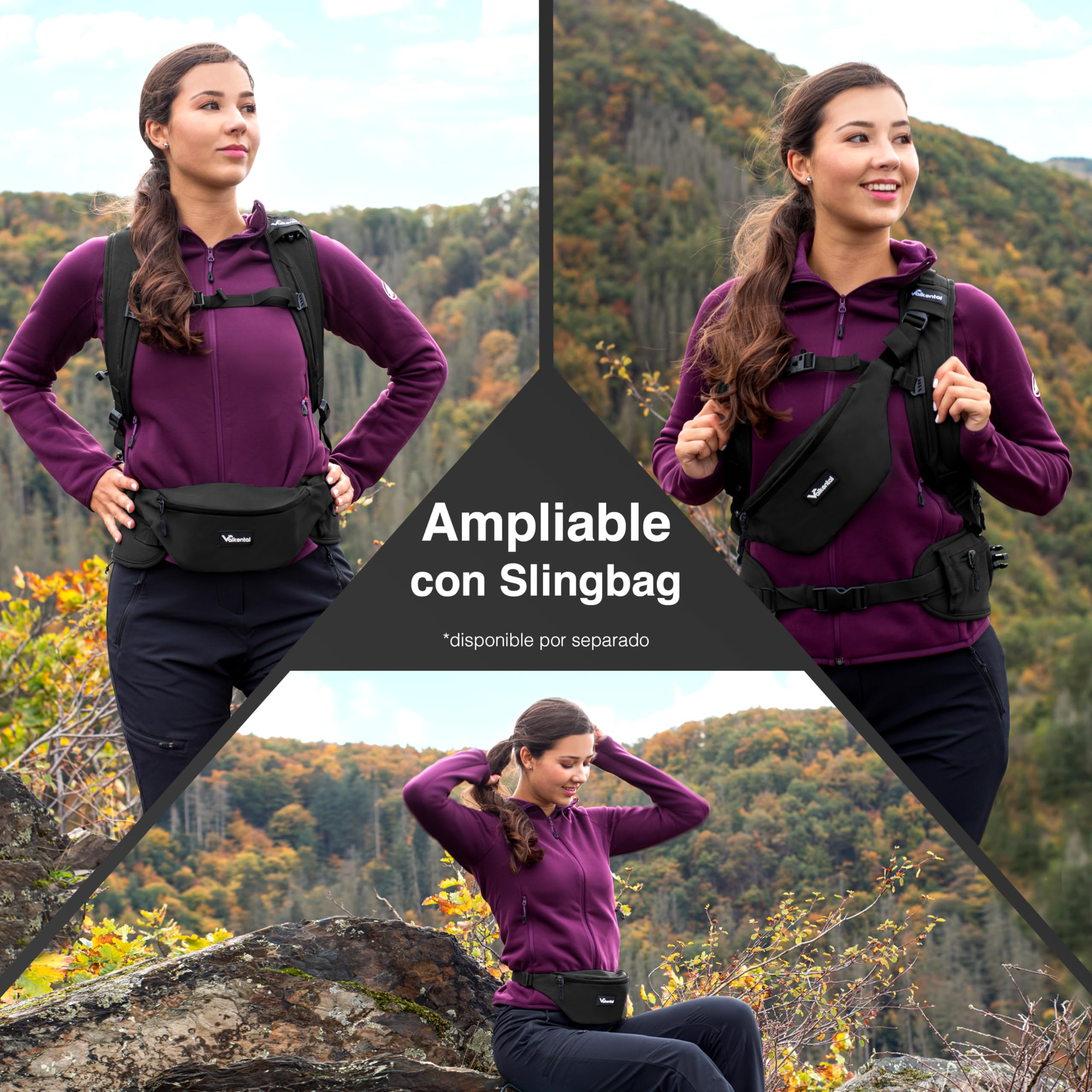 Valkental - Mochila Sostenible con Cinturones de Cadera Ocultables | 22L | Expandible con Riñonera - Perfecta para Senderismo, Trekking, Ciclismo y Uso Outdoor