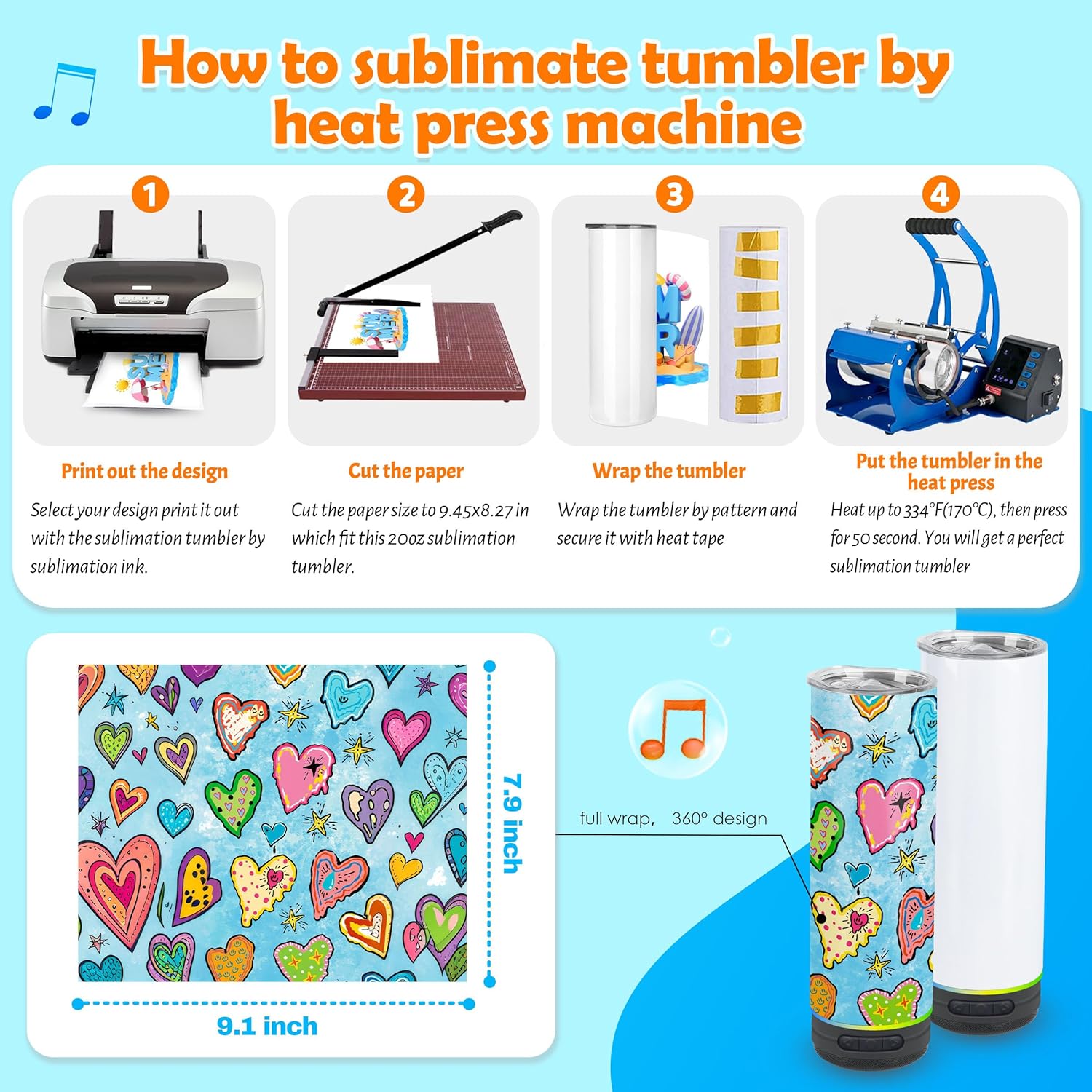 Joyclub 10 Pack Sublimation Speaker Tumblers Bluetooth 20 oz Sublimation Tumbler with Gift Box Music Speaker Tumbler Stainless Steel Cups for DIY Custom Gifts and Small Business