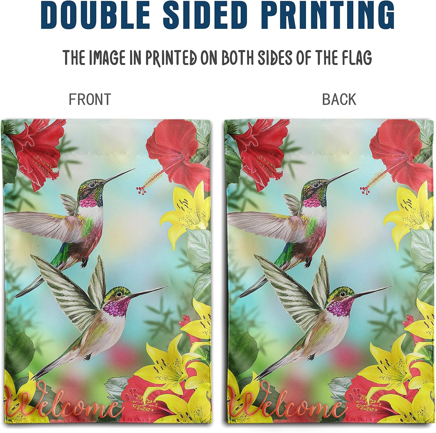 Hummingbird Garden Flags, Flower Garden Summer Yard Flags 12 X 18 Double Sided Polyester Welcome House Flag Banners For Decorative Garden Flags Summer - Image 2