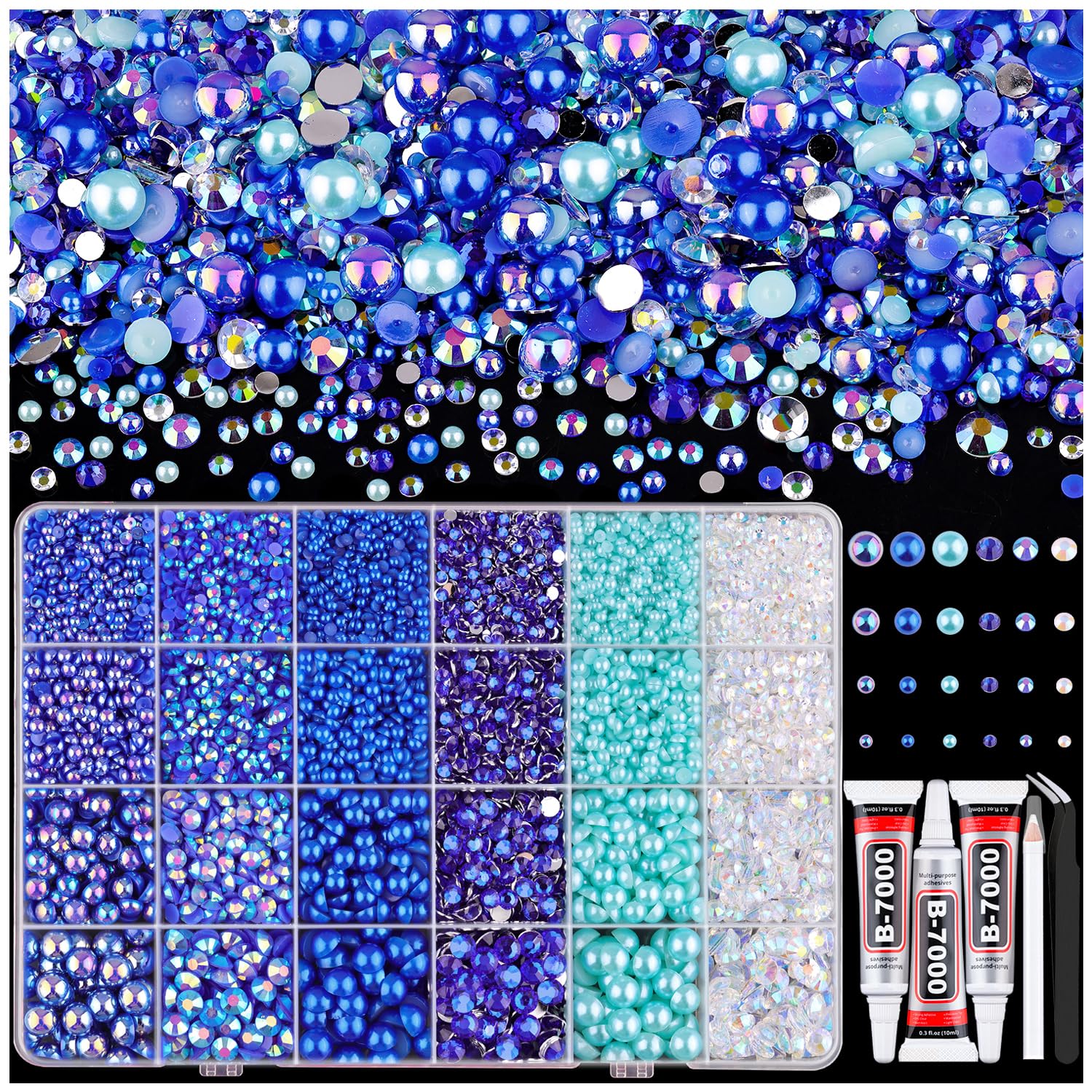 Photo 1 of 14000PCS Flatback Pearls and Blue Rhinestones for Bedazzling Kit with Glue
