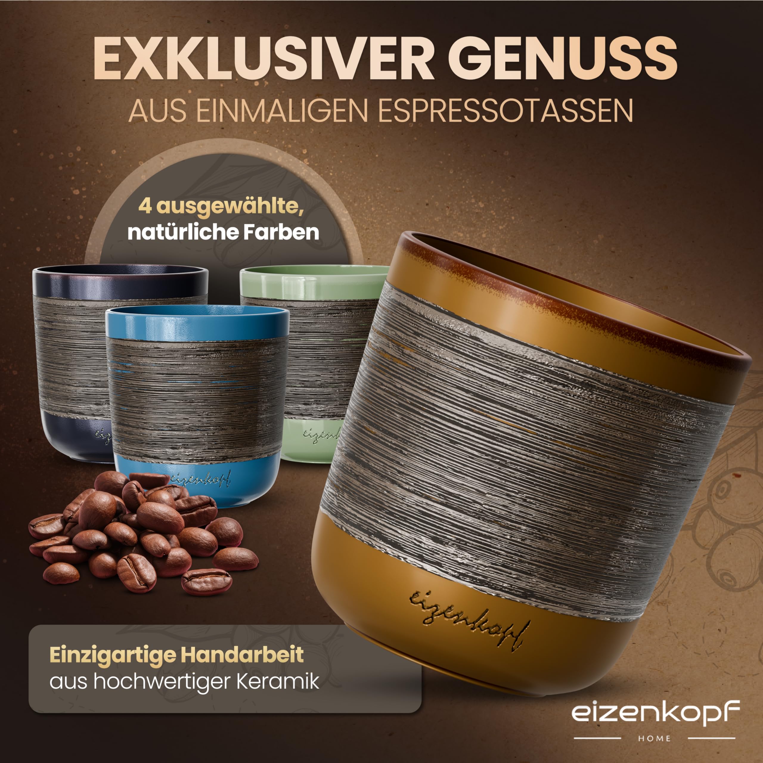 Design Espressotassen Set aus Handarbeit [4x160ml] für exklusiven Geschmack & Ihren individuellen Stil I Hochwertiges & robustes Espresso Tassen Set I Espressotassen dickwandig