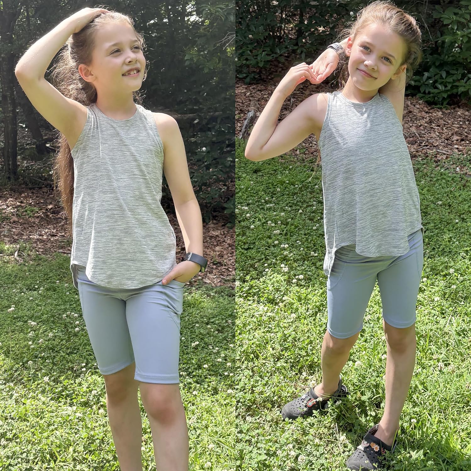 BIG ELEPHANT 4 Packs Girls' Athletic Bike Shorts, Dance Yoga Running Soccer Kids Compression Shorts with Pockets - Image 5