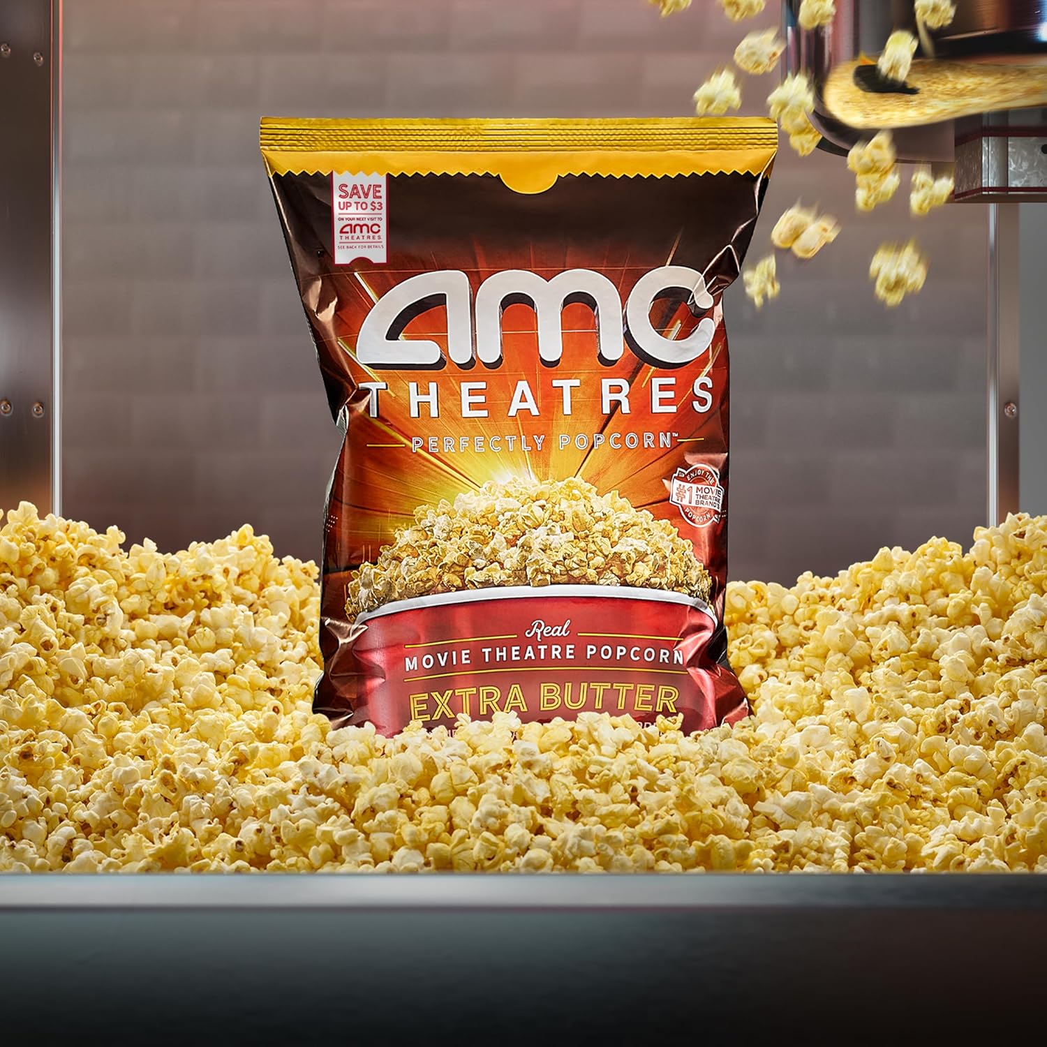 AMC Theatres Ready to Eat Popcorn, Extra Butter, 5.2 oz, 6 Count