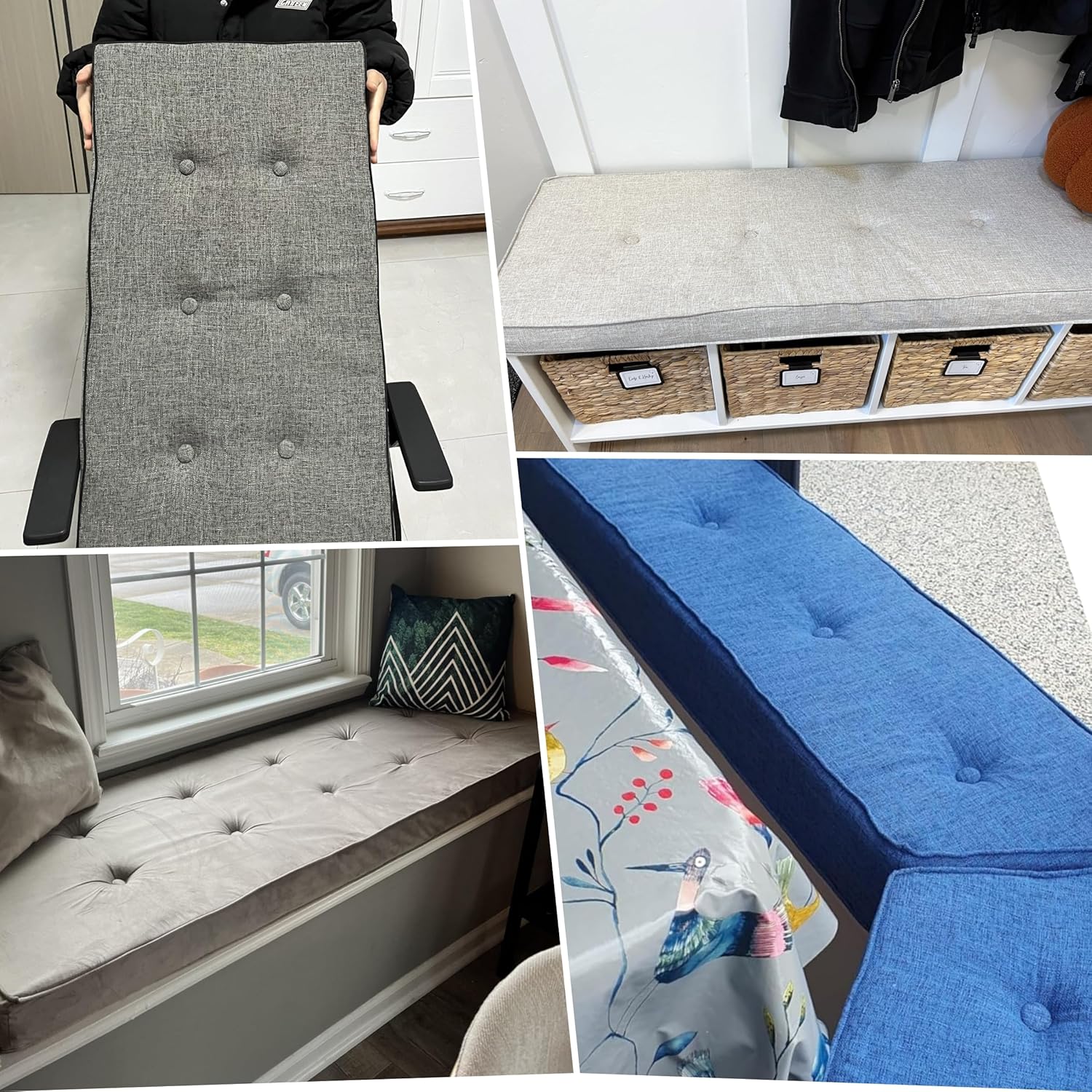 SINCERE Custom Tufted Cushions Indoor, Foam Filler, Cut to Size Bench Pillow, Bespoke Shape Window Seat Chair Pad, Tailored 2/3/4 Seater Piped Sofa Booster Back Cushion with Removable Cover, 30+Colors