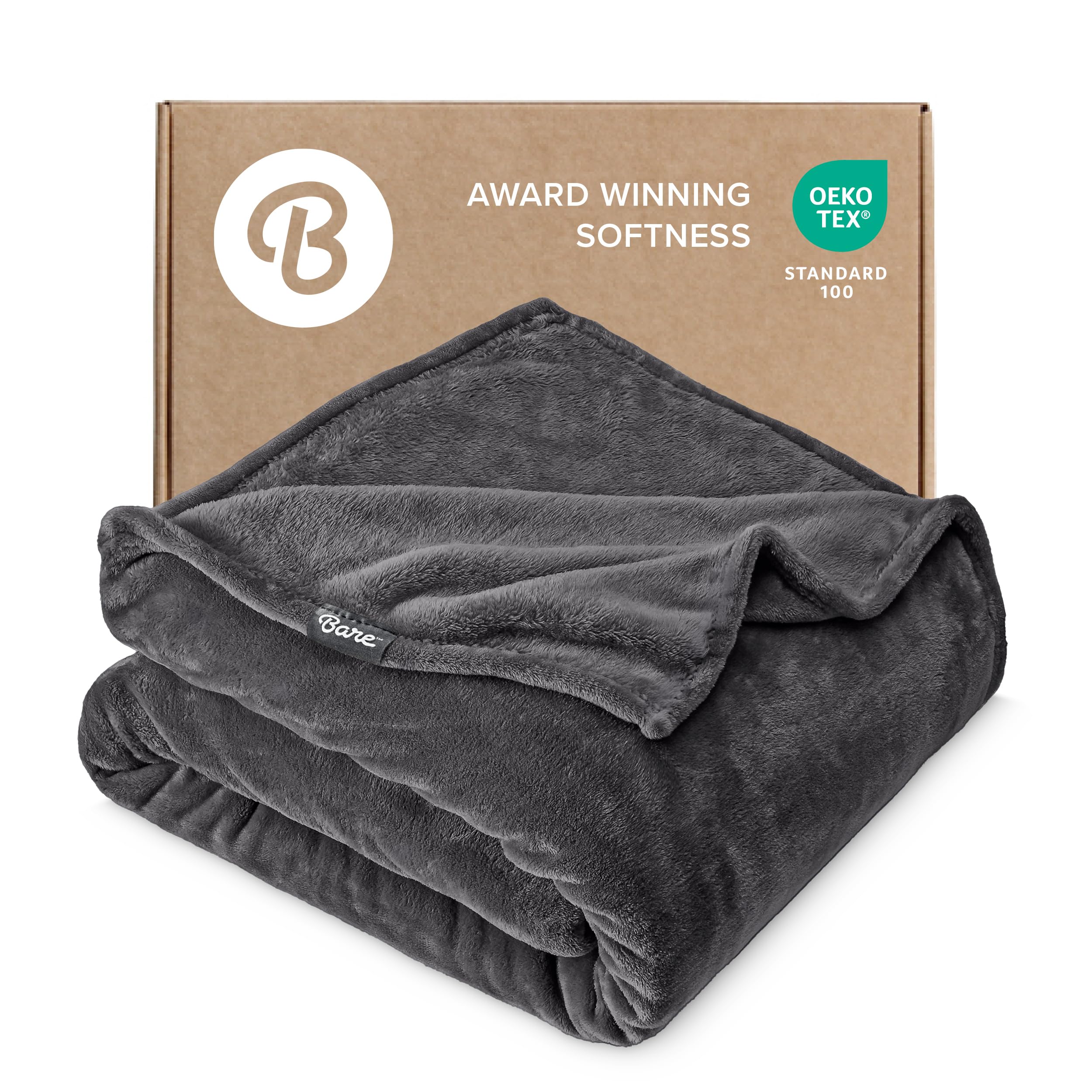 Bare Home Fleece Blanket Luxury Microplush (King, Forged Iron Grey)
