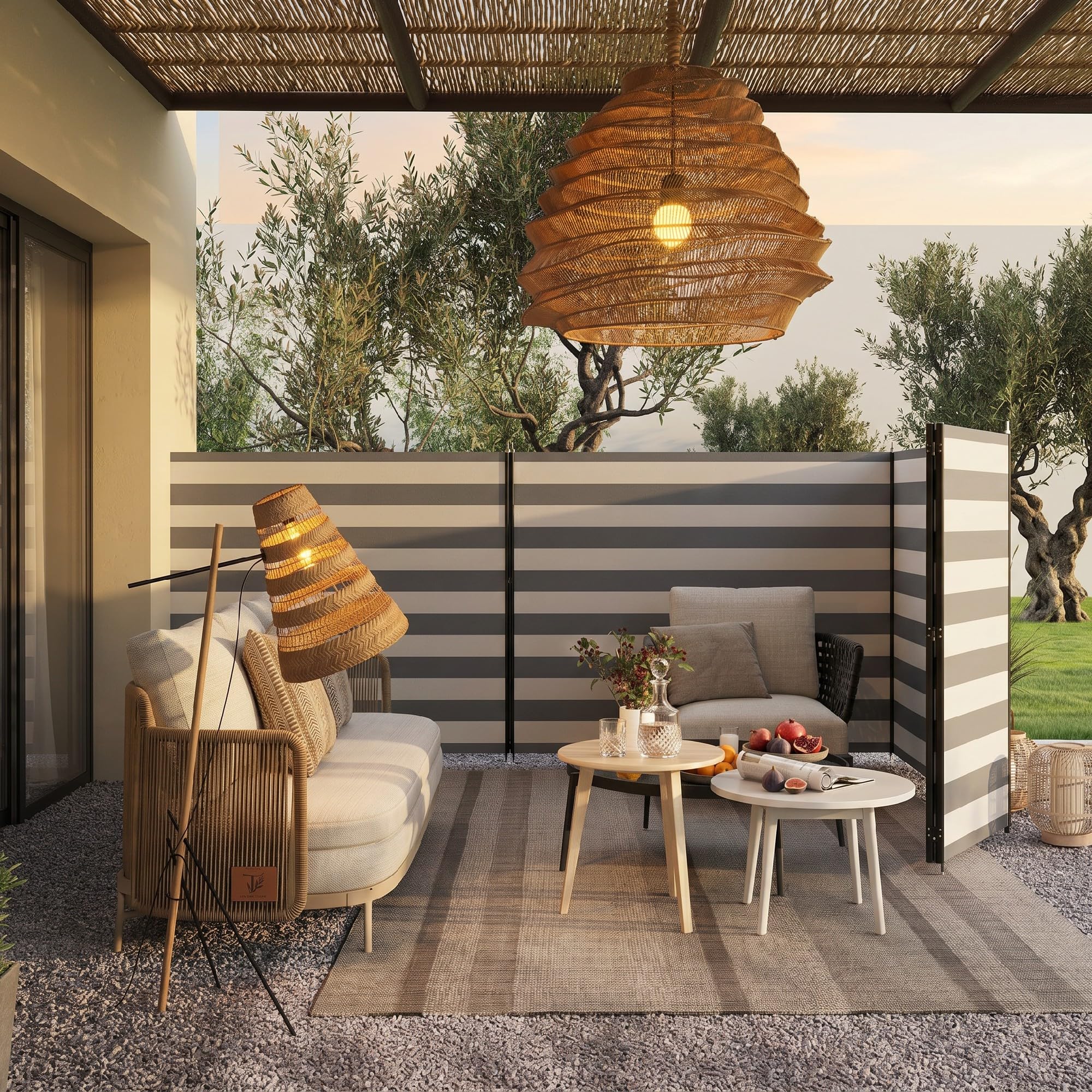 Outsunny Paravento da Spiaggia per Giardino 540x150 cm Grigio e Bianco | Pieghevole Frangivista, Tenda da Sole Laterale, Poliestere con Barre in Acciaio, per Campeggio e Spiaggia