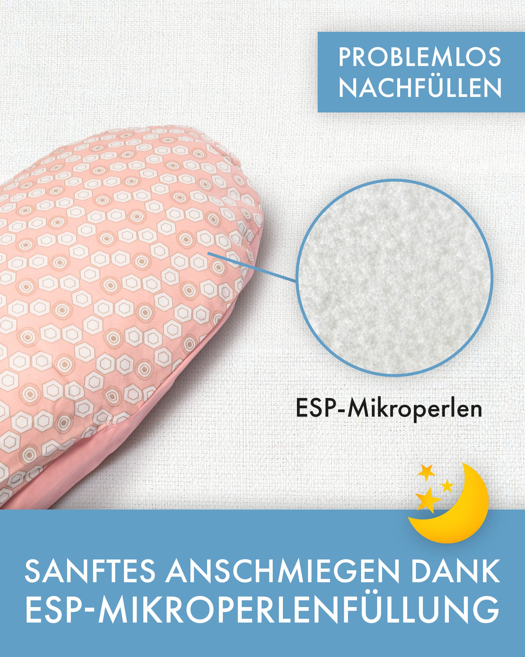 Stillkissen - hochwertiges Schwangerschaftskissen - anschmiegsames Lagerungskissen aus Baumwolle - schadstofffreies Seitenschläferkissen - 150cm - Goteborg