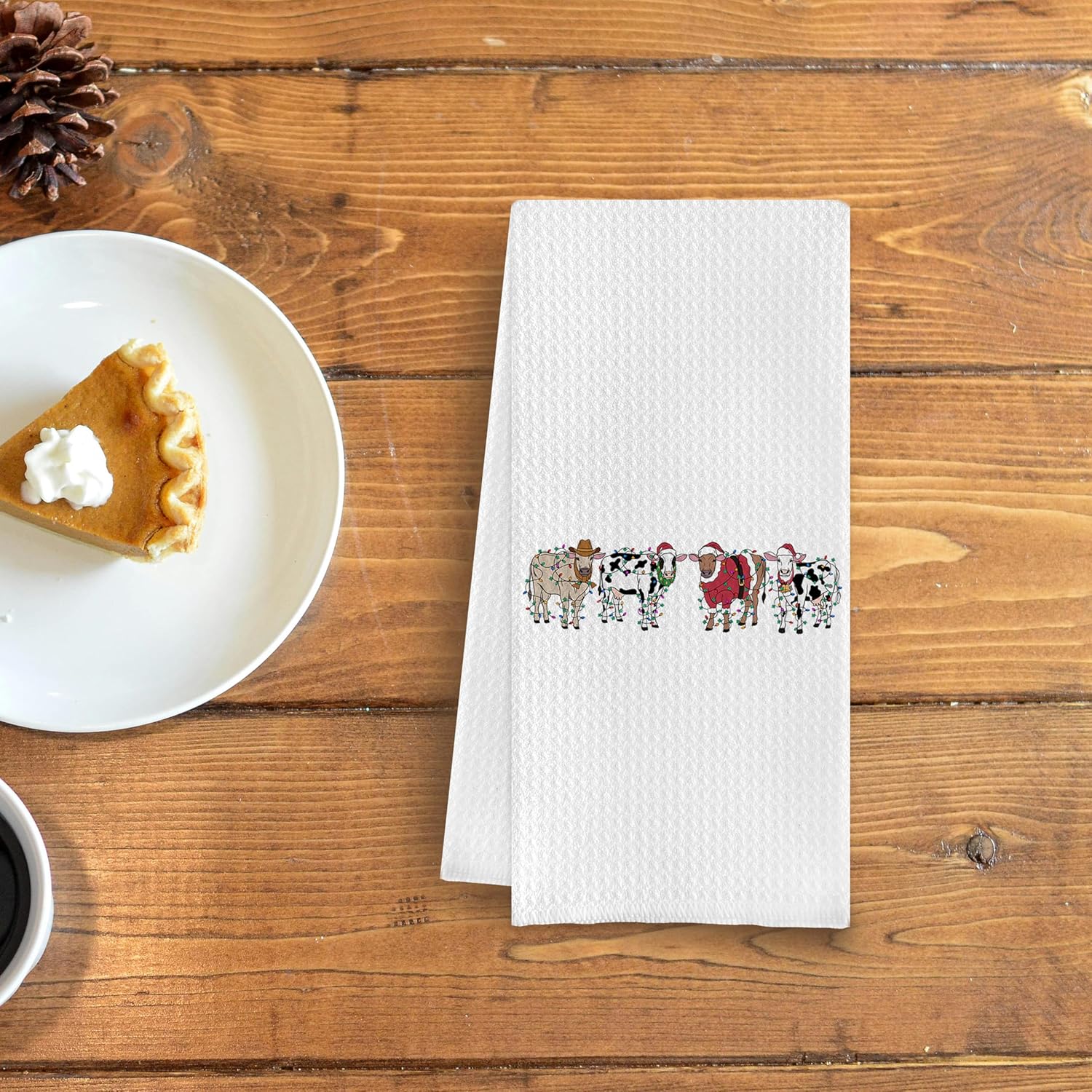 Christmas Cow Kitchen Towels,Christmas Farmhouse Hand Towels,Christmas Farmhouse Dish Towels Christmas Cow Tea Towels for Christmas Holiday Kitchen Bathroom Decor,16 X 24 Inches - Image 3