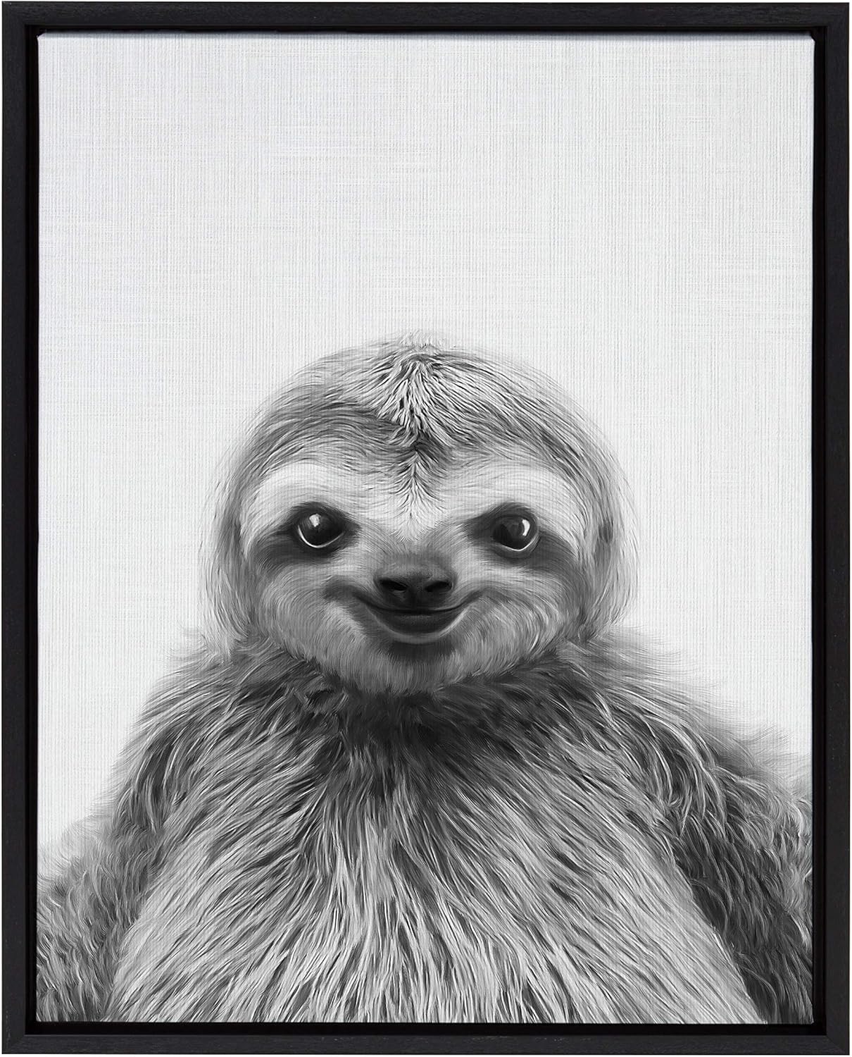 Kate and Laurel Sylvie Sloth Animal Print Black and White Portrait Framed Canvas Wall Art by Simon Te Tai, 23x33 Gold