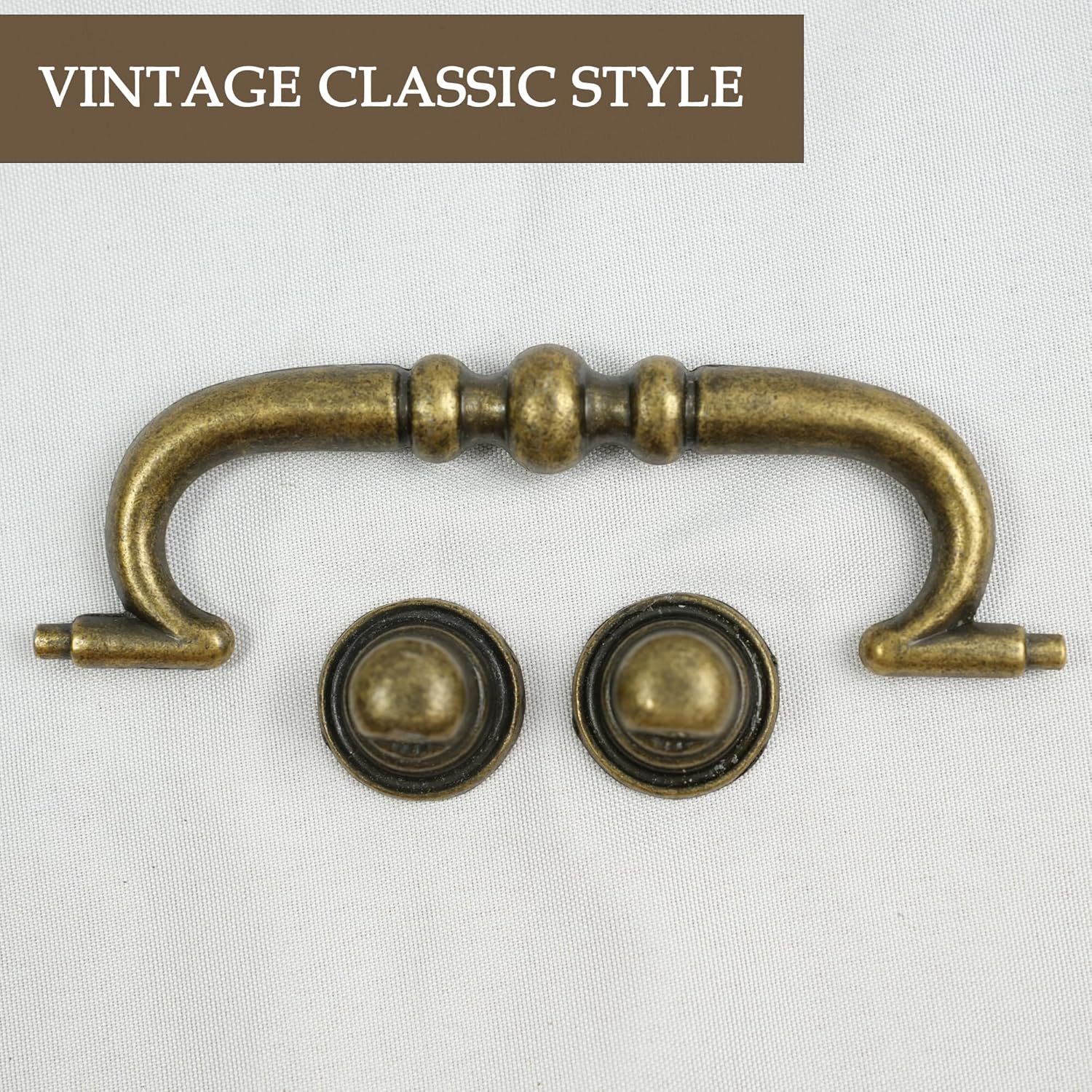 6 Pack Vintage Drop Bail Drawer Pulls, Antique Brass Cabinet Handles with 3-3/4 Inch Hole Centers, Classic Dresser Handles for Furniture Restoration