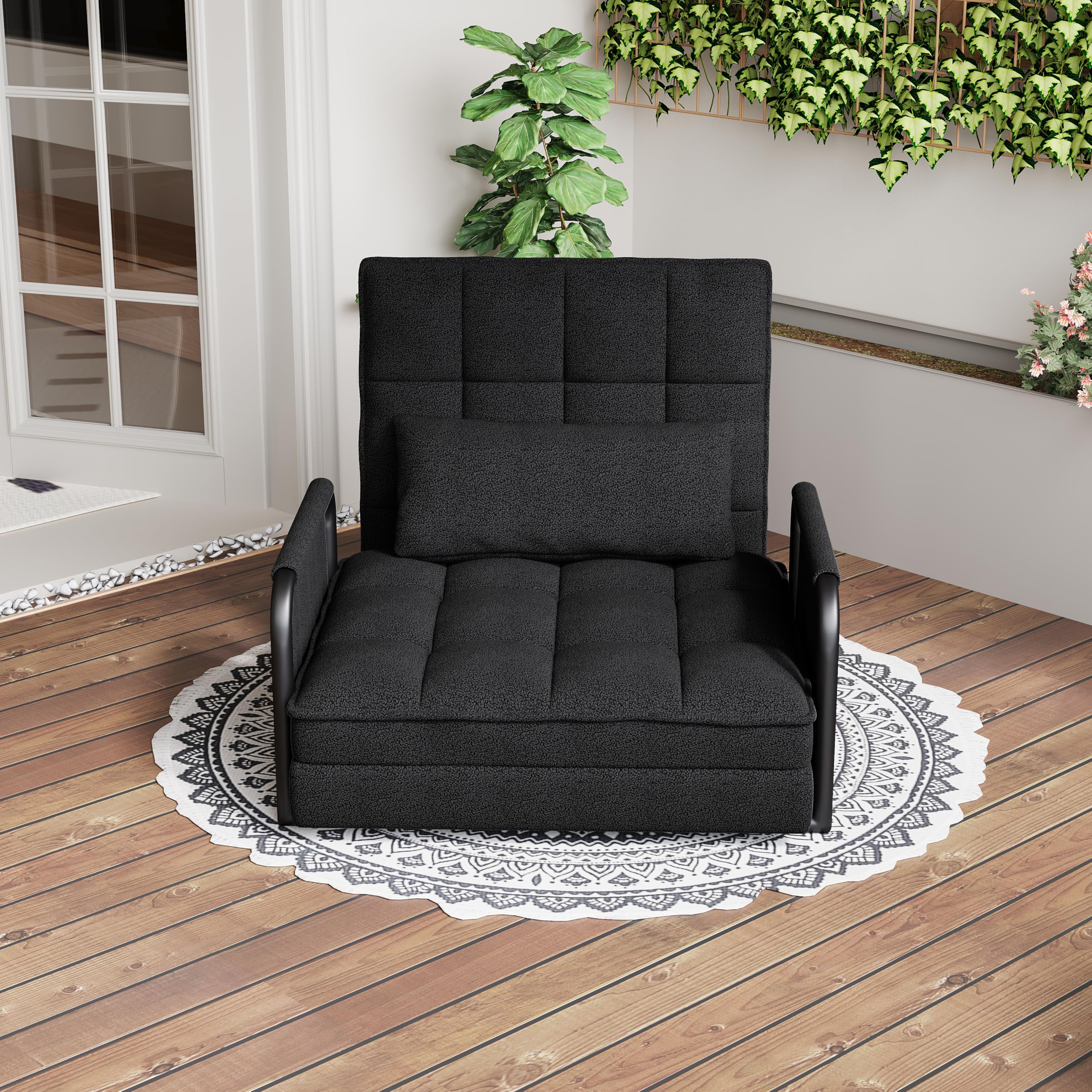 Sofá perezoso Tatami con 2 bolsillos laterales, sillón de suelo ajustable, silla de piso reclinable, ajustable 5 posiciones, asiento de suelo para casa y oficina, sentarse y acostarse (negro, A)