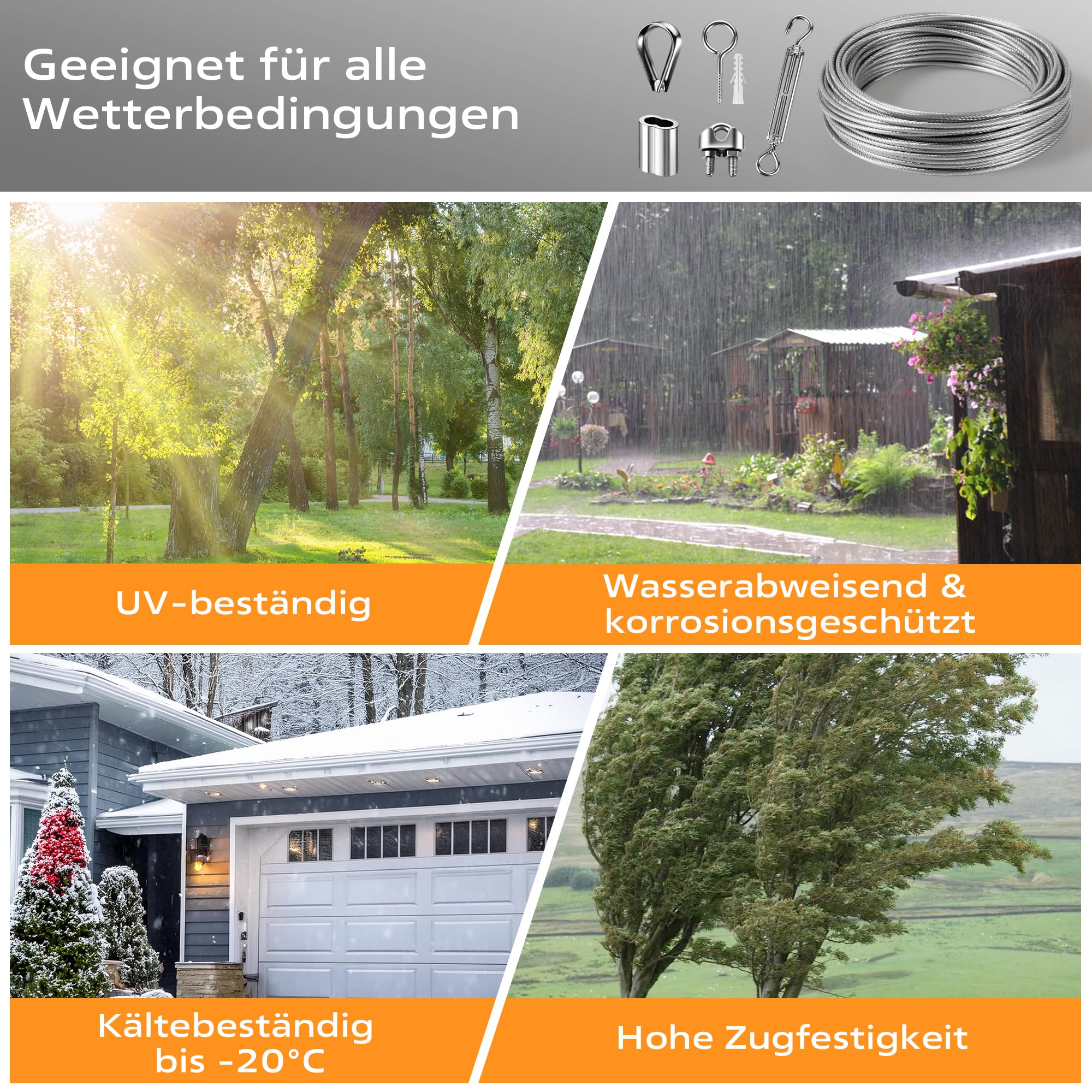 30m Ummanteltes Stahlseil 3mm aus Edelstahl - Flexibles Drahtseil für Rankgitter, Gartenzäune, Außenleuchten und vielseitige Anwendungen, wetterbeständig, rostfrei und langlebig