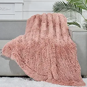 GONAAP Fuzzy Faux Fur Throw Blanket Pink Super Soft Cozy Plush Fuzzy Shaggy Blanket for Couch Sofa Bed (Pink, Throw(50"x60"))