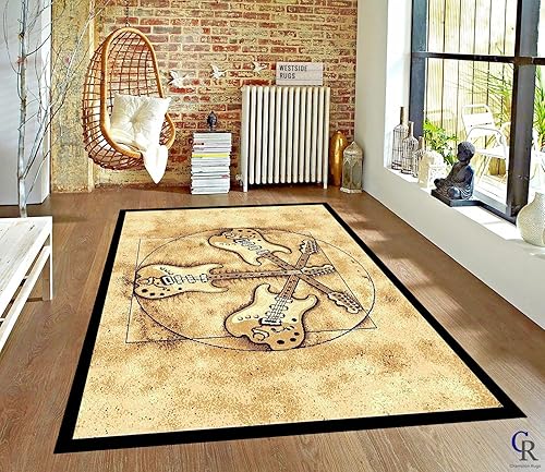 Music Room Band Rock & ROLL - Alfombra de tres guitarras eléctricas (5 pies 3 pulgadas x 7 pies 5 pulgadas)