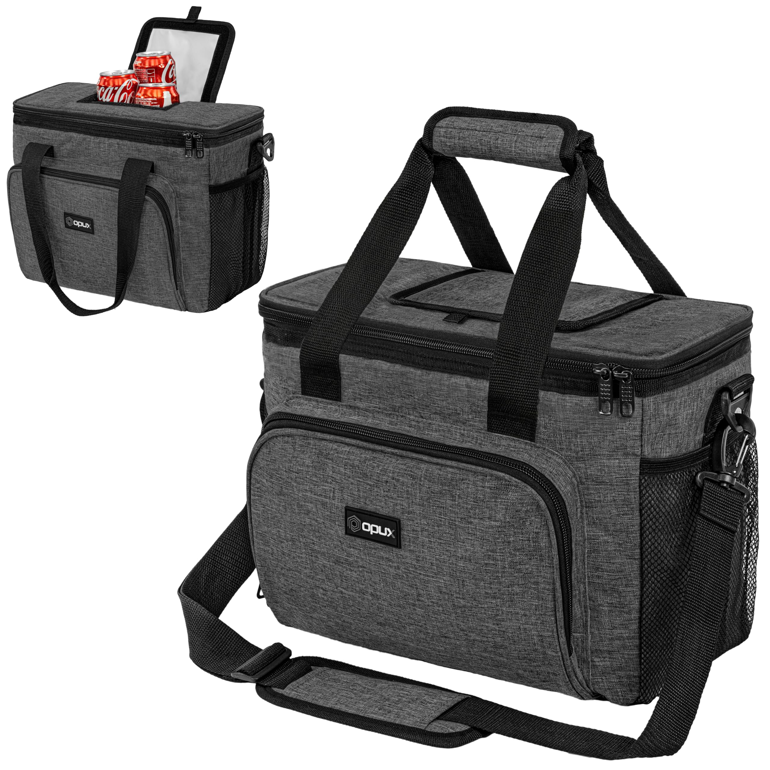 OPUX Bolsa térmica suave, bolsa de almuerzo plegable aislada para hombres, trabajo, camping, playa, viajes, portátil, suave, a prueba de fugas, impermeable, bolsa de almuerzo grande con correa para el