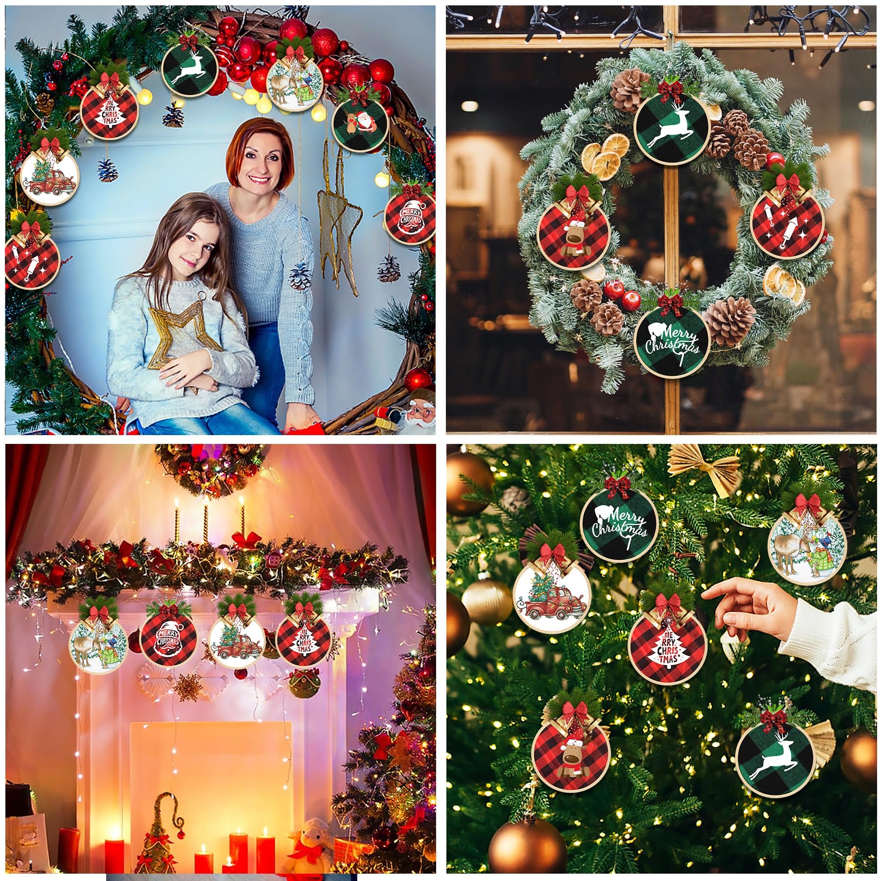 FEBSNOW 12 aros de bordado de 3 pulgadas ajustables, material natural, círculo de punto de cruz, aro redondo de madera a granel para manualidades, costura práctica y decoración de Navidad