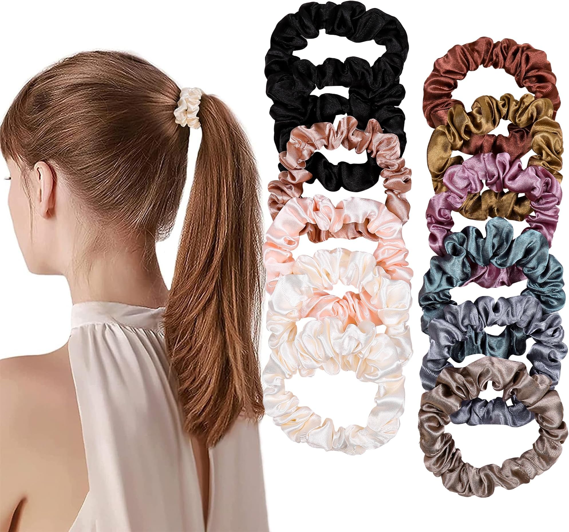 Ivyu Satin, Silk Hair Ties Small Mini Scrunchy for Women Thick Hair Accessories Cute Soft No Slip Hair Elastics Ponytail Holder for Curly Hair No Damage Hairties Gift for Girls