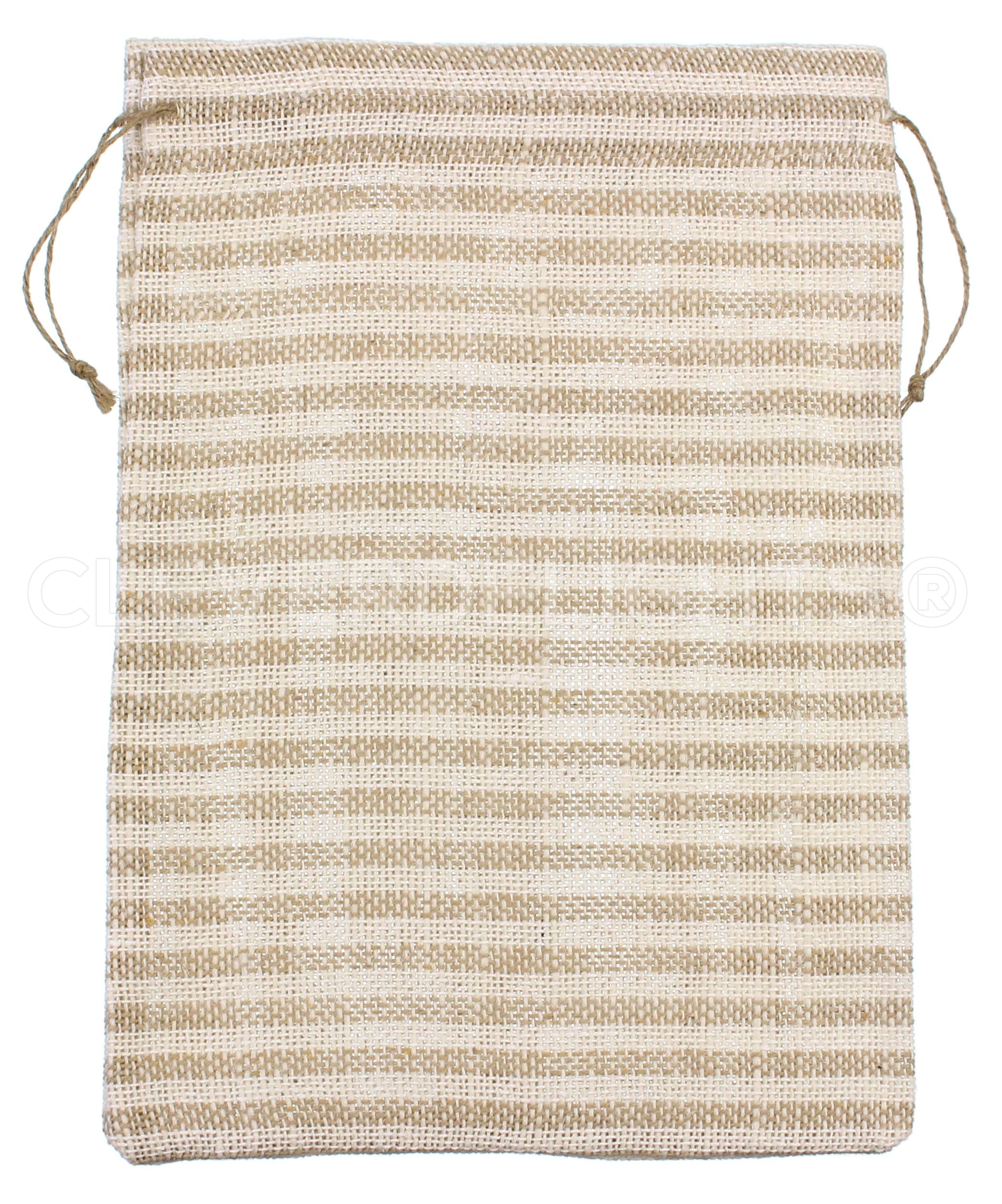 CleverDelights 10 x 14 Inch Burlap Bags - Natural/Ivory Stripe - 10 Pack - 10x14 Jute Burlap Drawstring Gift Sacks