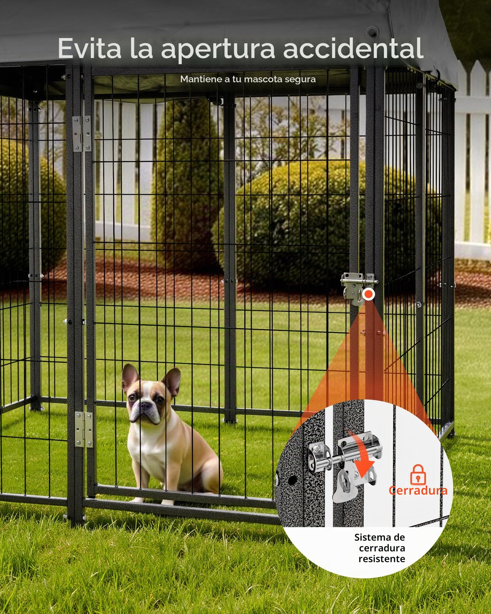 VEVOR Perrera de Exterior, 1,12 x 1,15 x 1,25 m, Parque para Perros con Cerradura y Toldo, Anti-UV Impermeable, Marco Metálico, Caseta de Malla para Perros Medianos en Patio Jardín Terraza, Negro